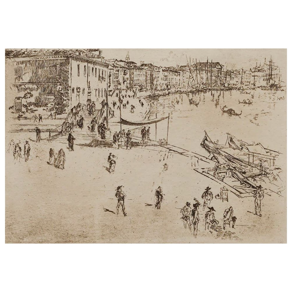 James McNeill Whistler (American, 1834-1903) 'The Riva, No. 2' Drypoint Etching on Paper (1 of 4)