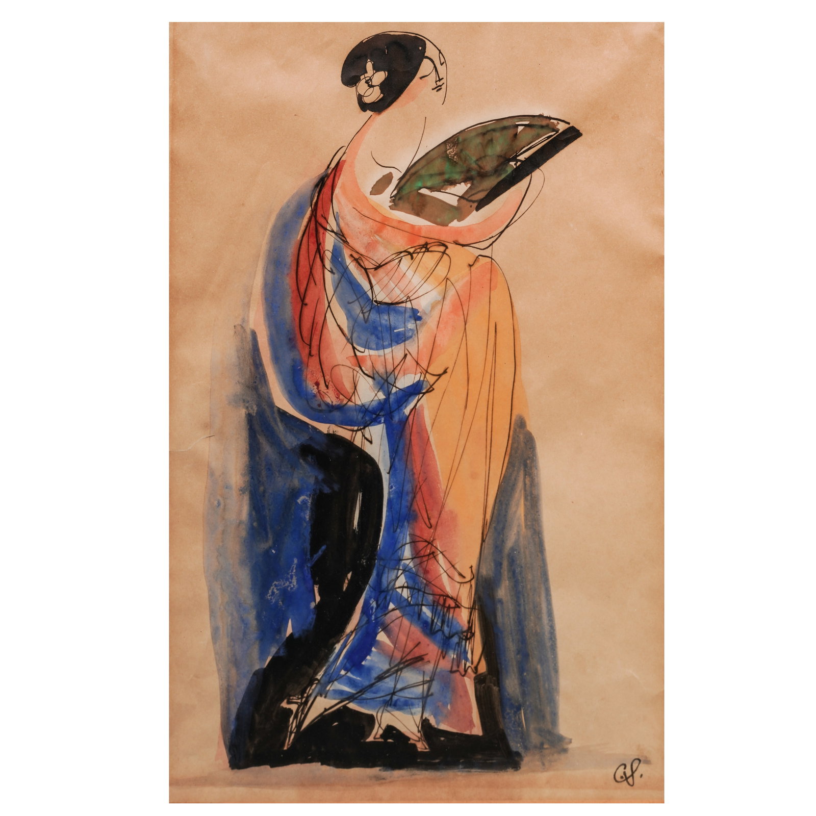 Carl Sprinchorn (Swedish, 1887-1971) Geisha Watercolor on Paper: Carl Sprinchorn (Swedish, 1887-1971) Geisha Watercolor on Paper Late 19th - Early 20th Cent, USA Watercolor painting on paper created by artist Carl Sprinchorn. Painting depicts a geisha fanning herse