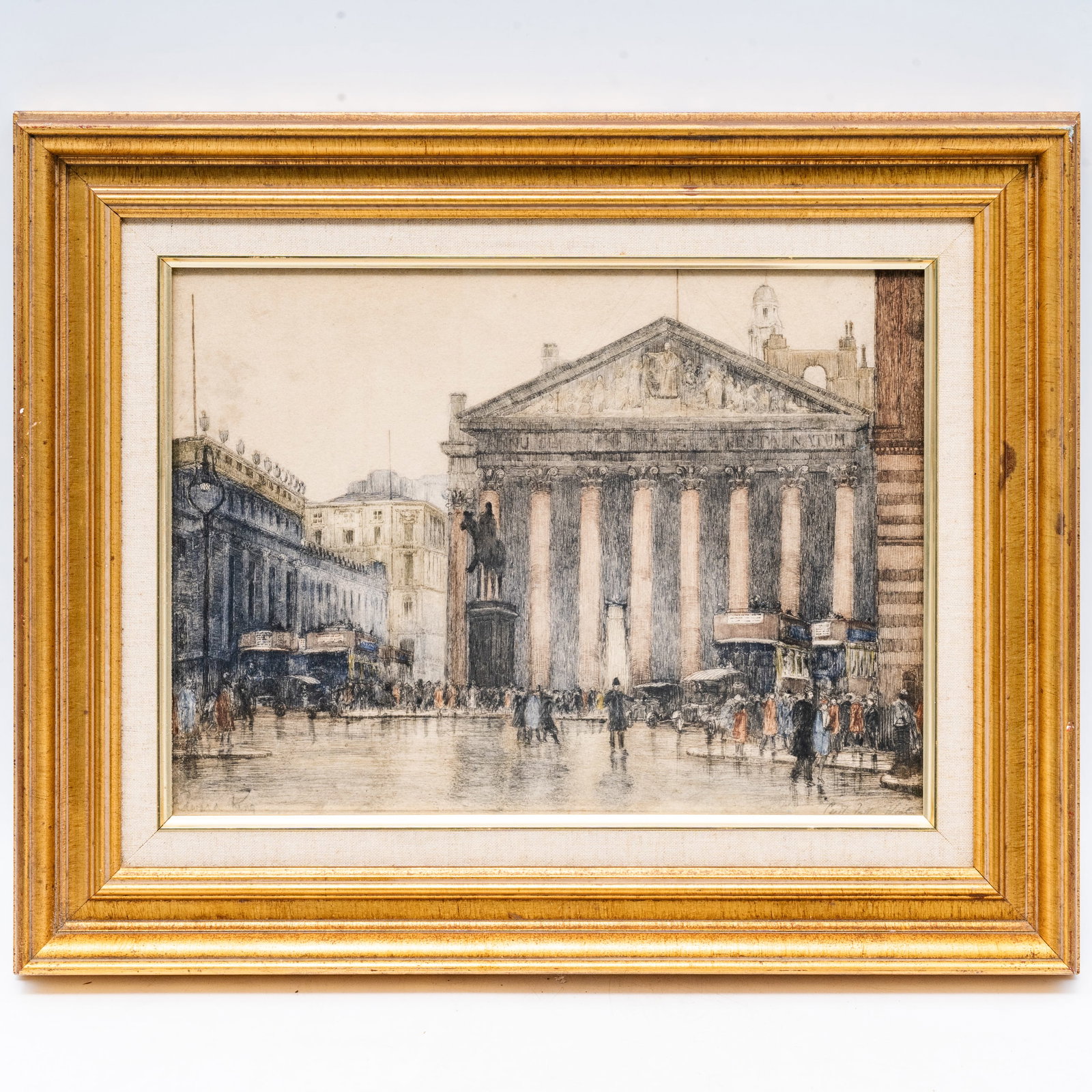 After Edward King (British, 1862-1951) 'View of the Royal Exchange, London', Hand-Colored Etching: After Edward King (British, 1862-1951) 'View of the Royal Exchange, London', Hand-Colored Etching Late 19th Century, England A hand-colored etching by Cecil Tatton Winter after Edward King's "View of 