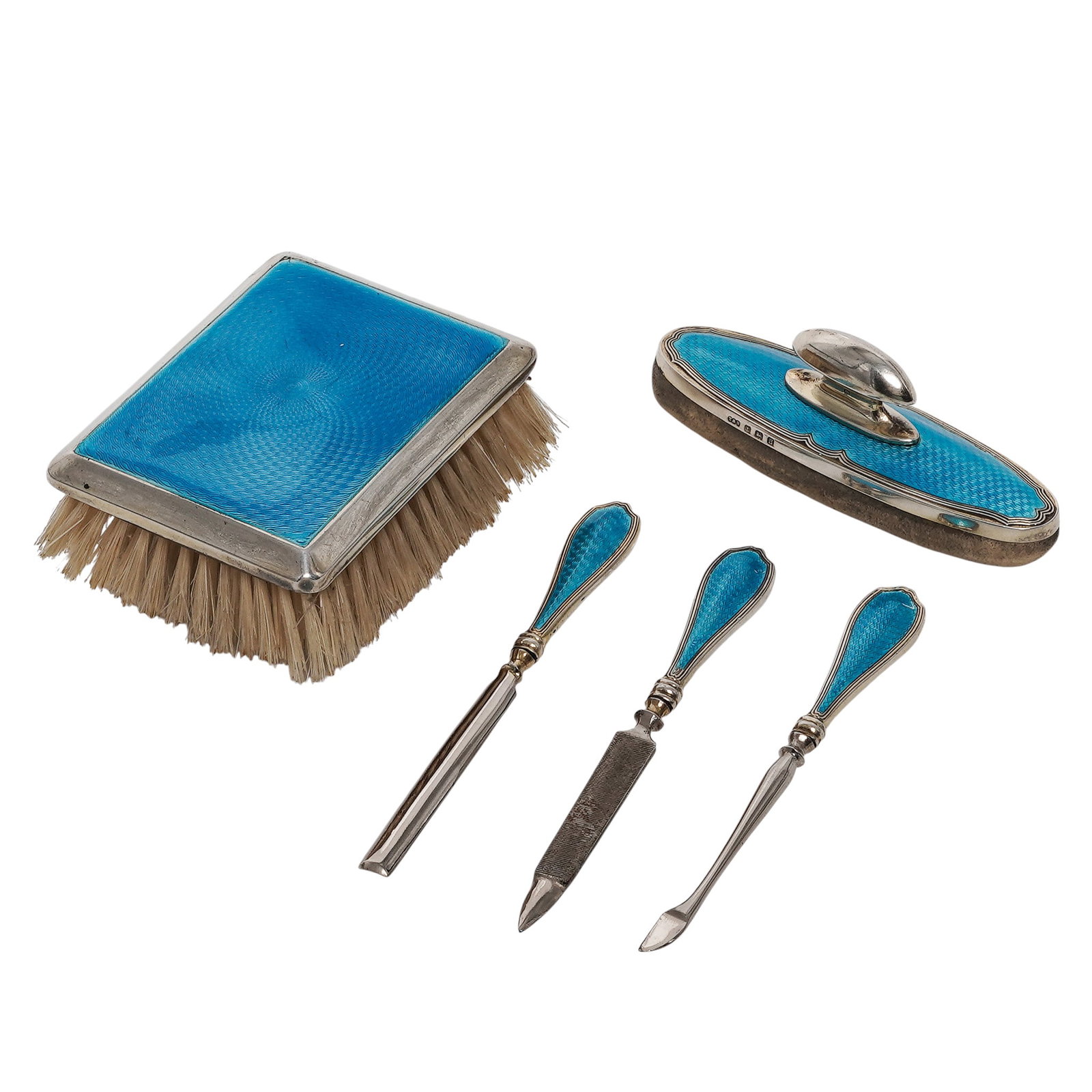 (5 ps) Turner & Simpson Ltd. English Sterling Silver & Guilloche Enamel Vanity Set (1 of 8)