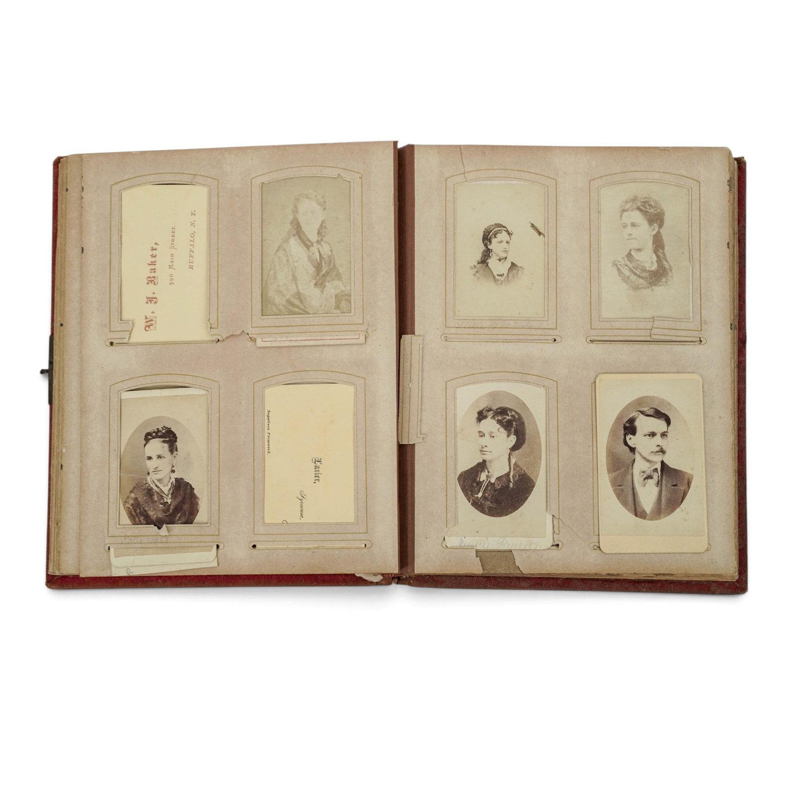 1883 Victorian Photo Album: 1883 Victorian Photo Album 1883 An antique Victorian photo album dated 1883. Features a raised velvet floral bouquet on cover. Pertinent information is listed below: Total photo/etchings/illustrations