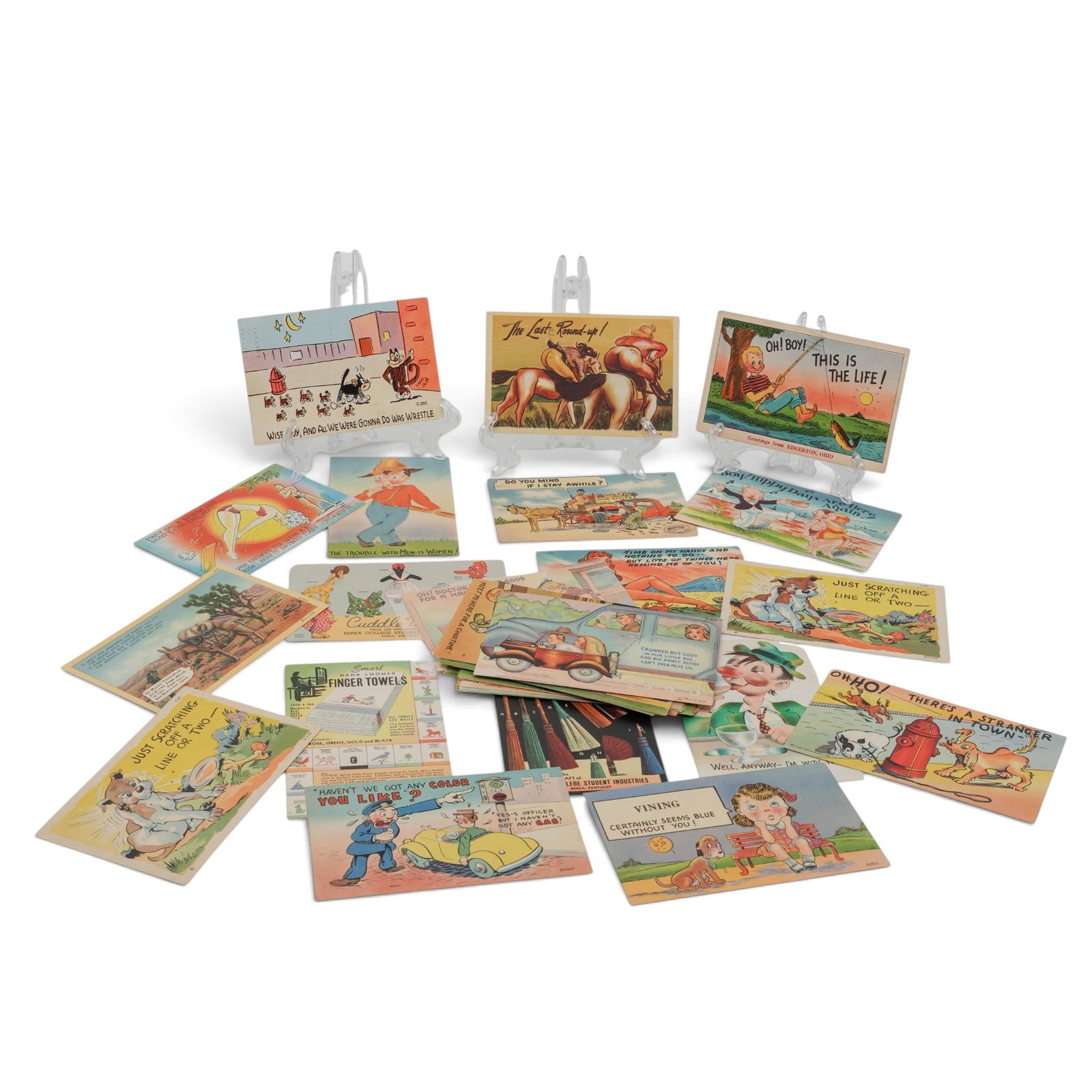 (35 pc) Vintage Comic & Humorous Postcards: (35 pc) Vintage Comic & Humorous Postcards Early- Mid 20th Century, USA Collection of thirty-five vintage illustrated postcards featuring comic, novelty, and humorous subjects. Includes a variety of