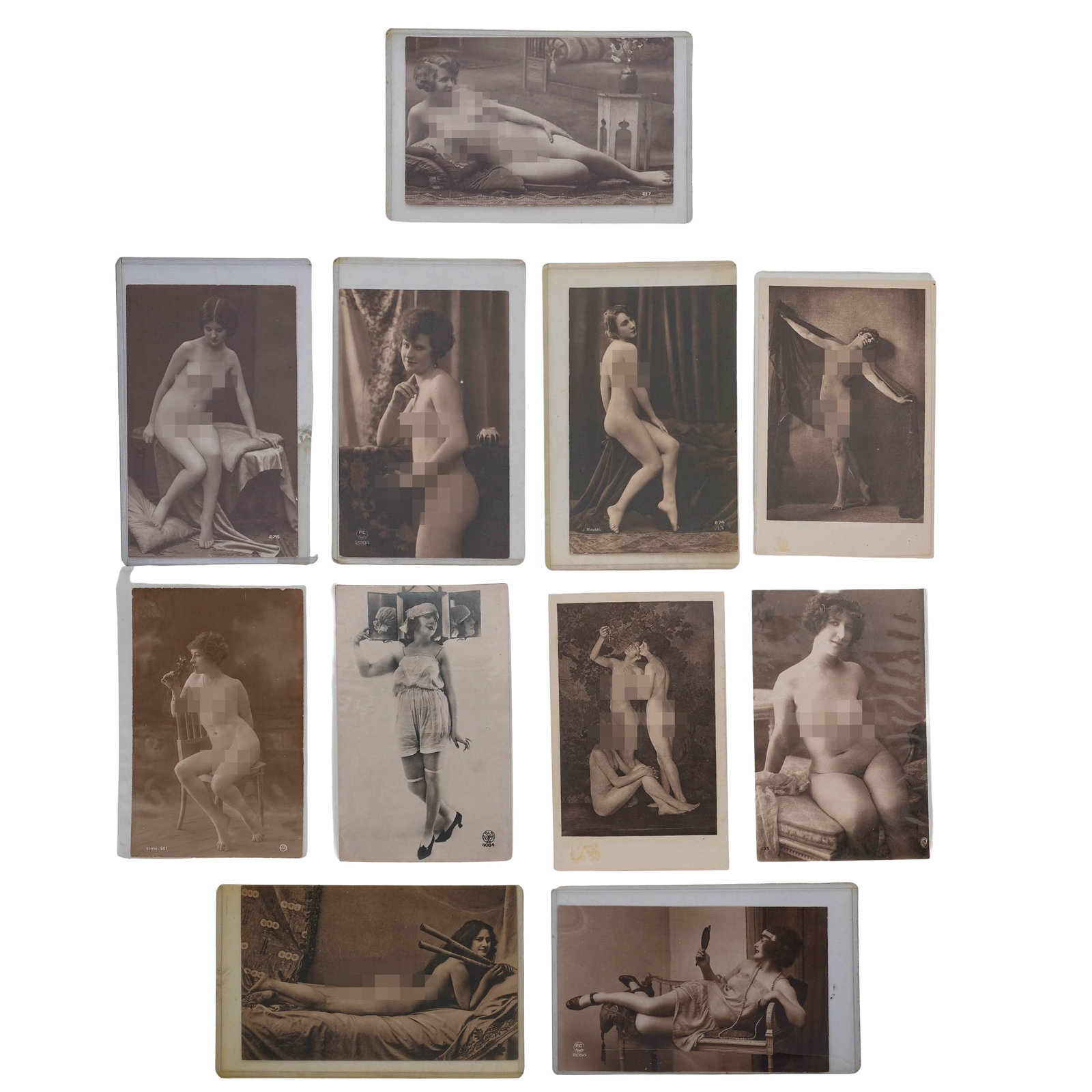 (11 pc) Antique Nude Study & Art Model Postcards: (11 pc) Antique Nude Study & Art Model Postcards 20th Century, Europe A collection of eleven antique postcards featuring academic nude studies and art model subjects. The lot includes studio