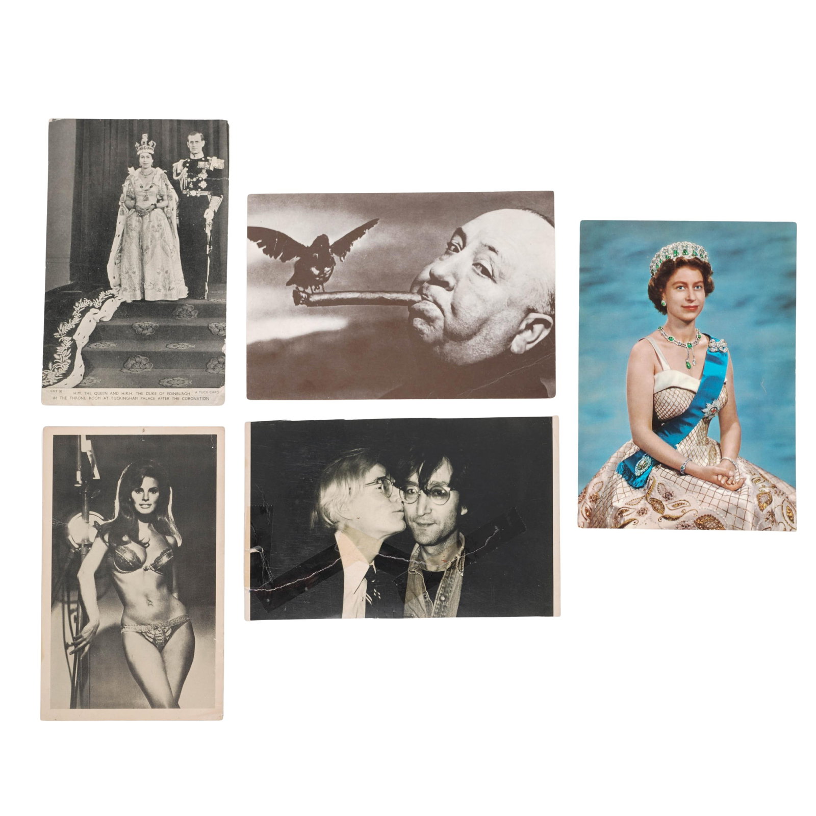(5 pc) Vintage Celebrity Photo Postcards w/ Correspondence: (5 pc) Vintage Celebrity Photo Postcards w/ Correspondence 20th Century, USA A group of five vintage postcards featuring a variety of subjects. The assortment spans portraits and celebrity themes, wit