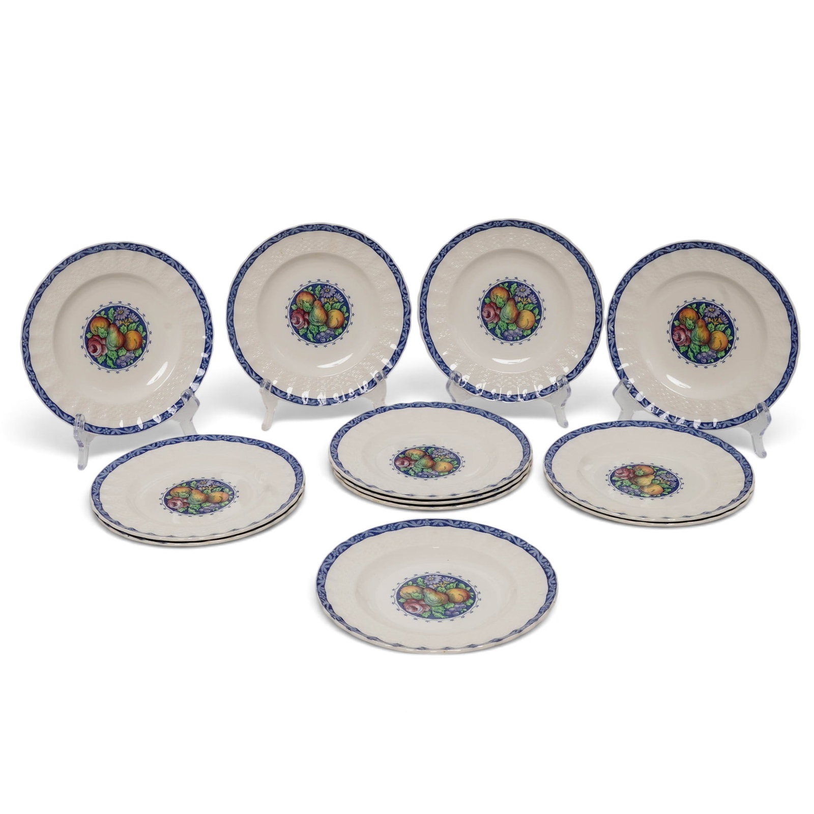 (12 pc) Spode Copeland Tudor Pattern Salad / Dessert Fruit Plates: (12 pc) Spode Copeland Tudor Pattern Salad / Dessert Fruit Plates c. 1930s-1950s, England Spode's Tudor pattern china, a classic vintage dinnerware line crafted by the renowned English manufacturer Sp