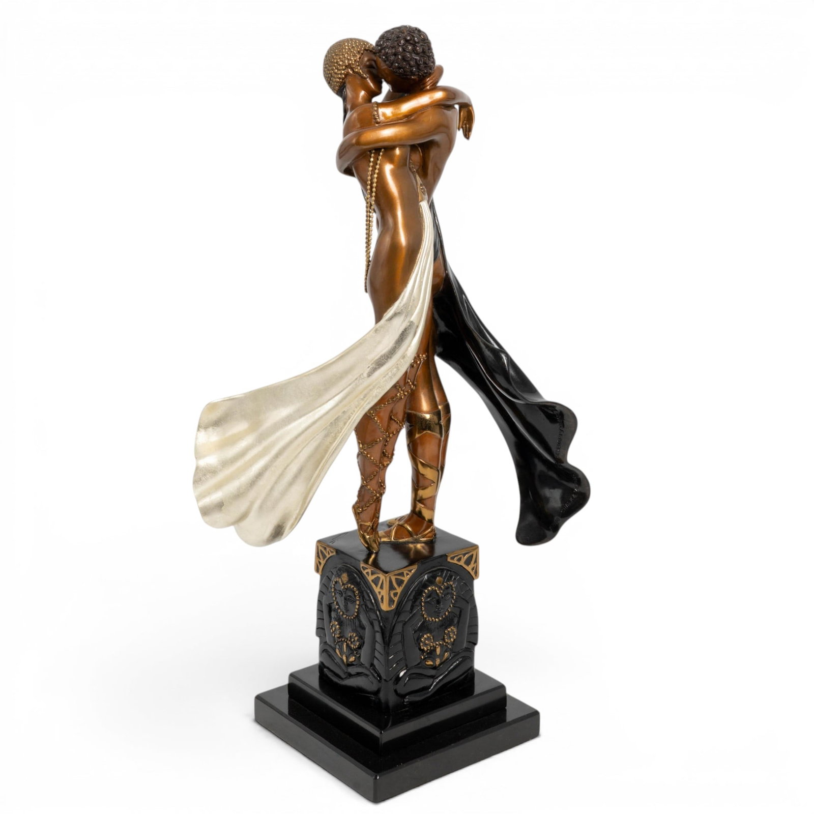 Erte (Romain de Tirtoff 1892-1990) "Lovers and Idol" Bronze Sculpture: Erte (Romain de Tirtoff 1892-1990) "Lovers and Idol" Bronze Sculpture c. 1988, Russian/ French This "Lovers and Idol" bronze sculpture is a work by the Art Deco artist Erté (Romain de Tirtoff). It