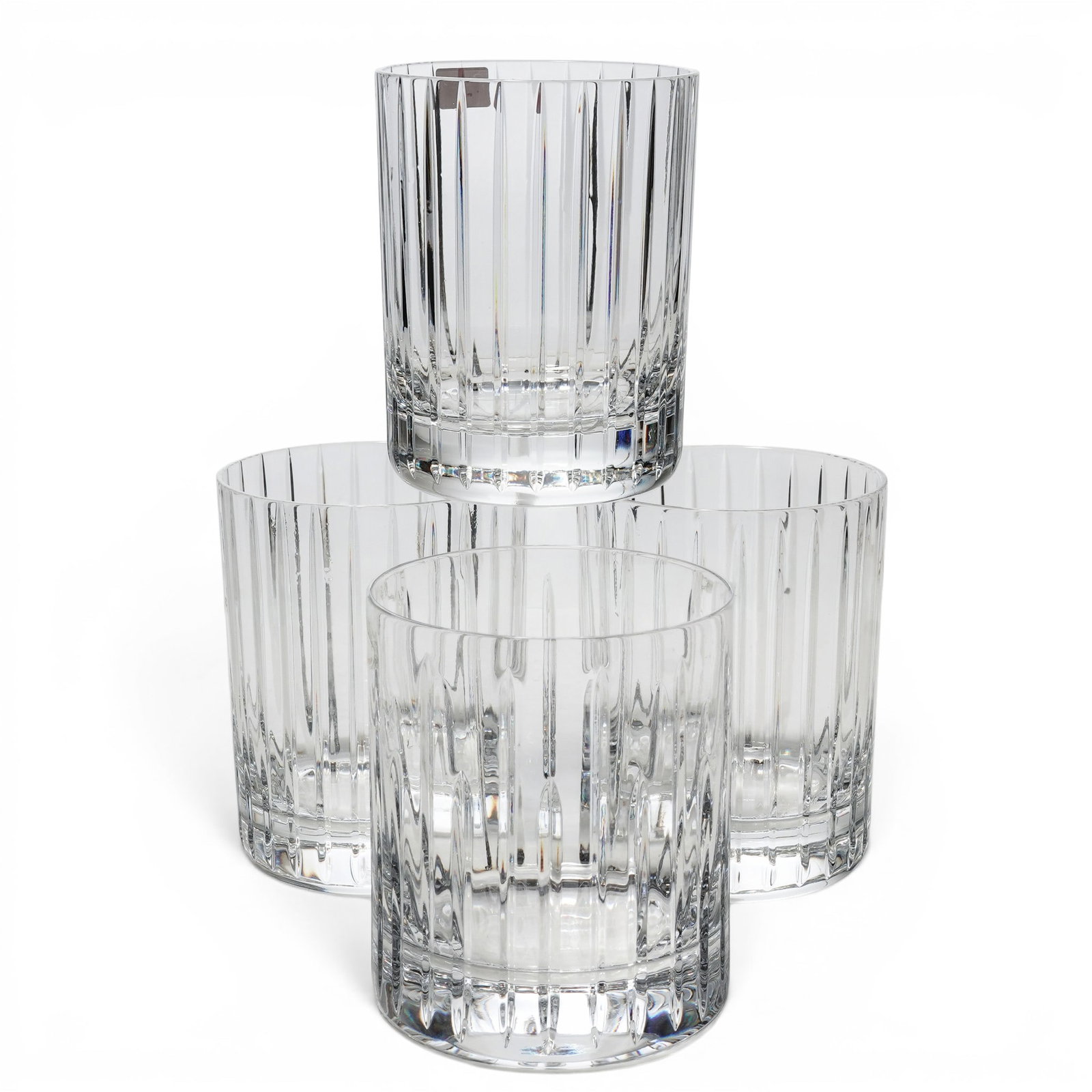 (4 pc) Baccarat "Harmonie" Crystal Tumblers: (4 pc) Baccarat "Harmonie" Crystal Tumblers Late 20th - 21st Cent, France (4 pc) Baccarat Harmonie crystal short tumblers, each of cylindrical form with deep vertical cut panels extending the height