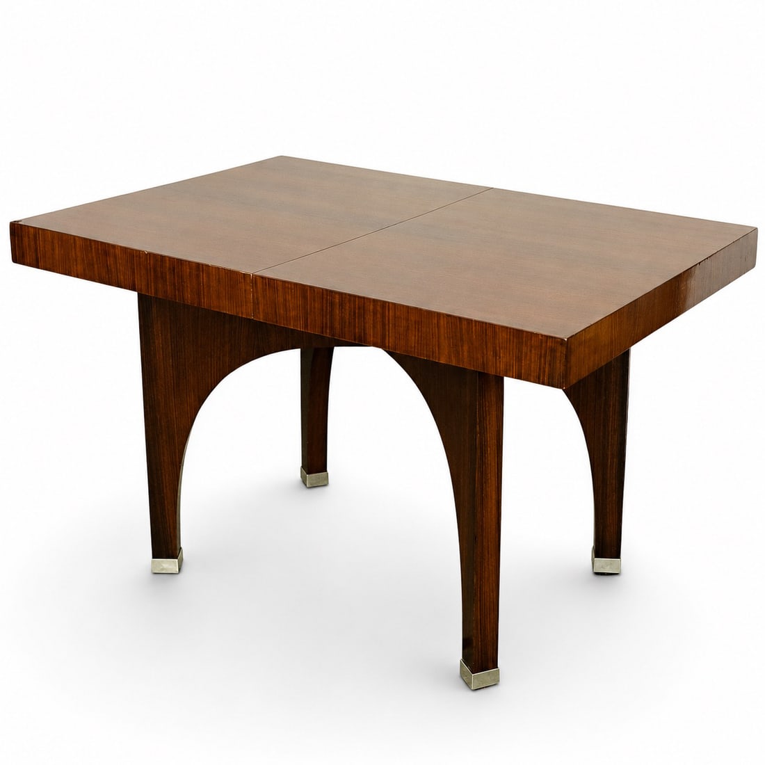 Desbordes French Art Deco Lacquered Wood Extending Table: Desbordes French Art Deco Lacquered Wood Extending Table Mid-20th Century, France A French Art Deco extending dining table in richly figured lacquered wood veneer with a high-gloss finish, the