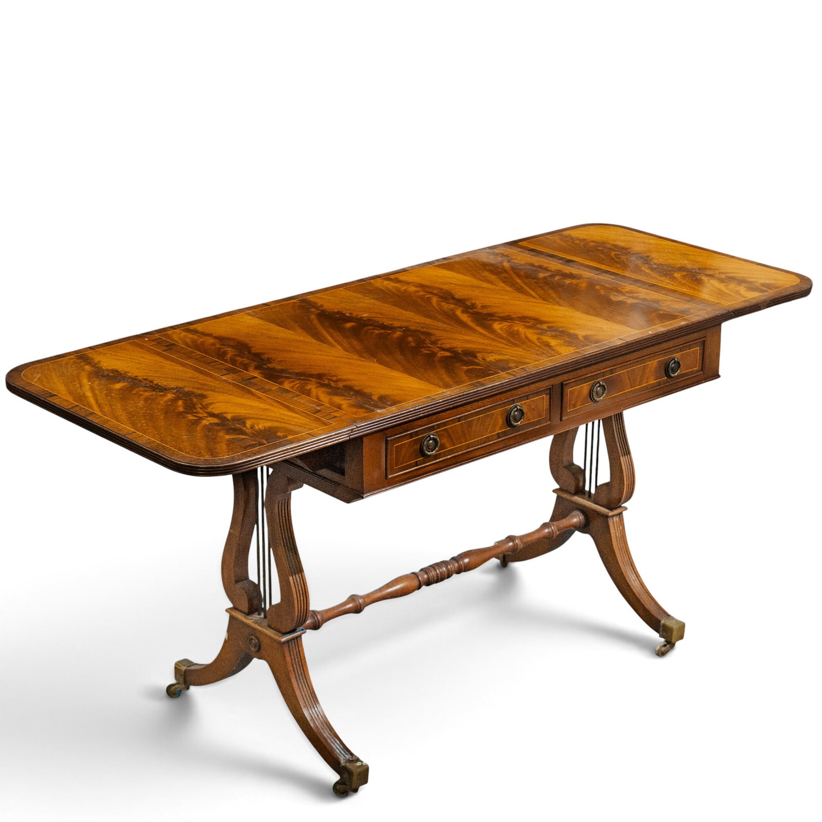 Regency Style Inlaid Mahogany Drop Leaf Sofa Table (1 of 12)