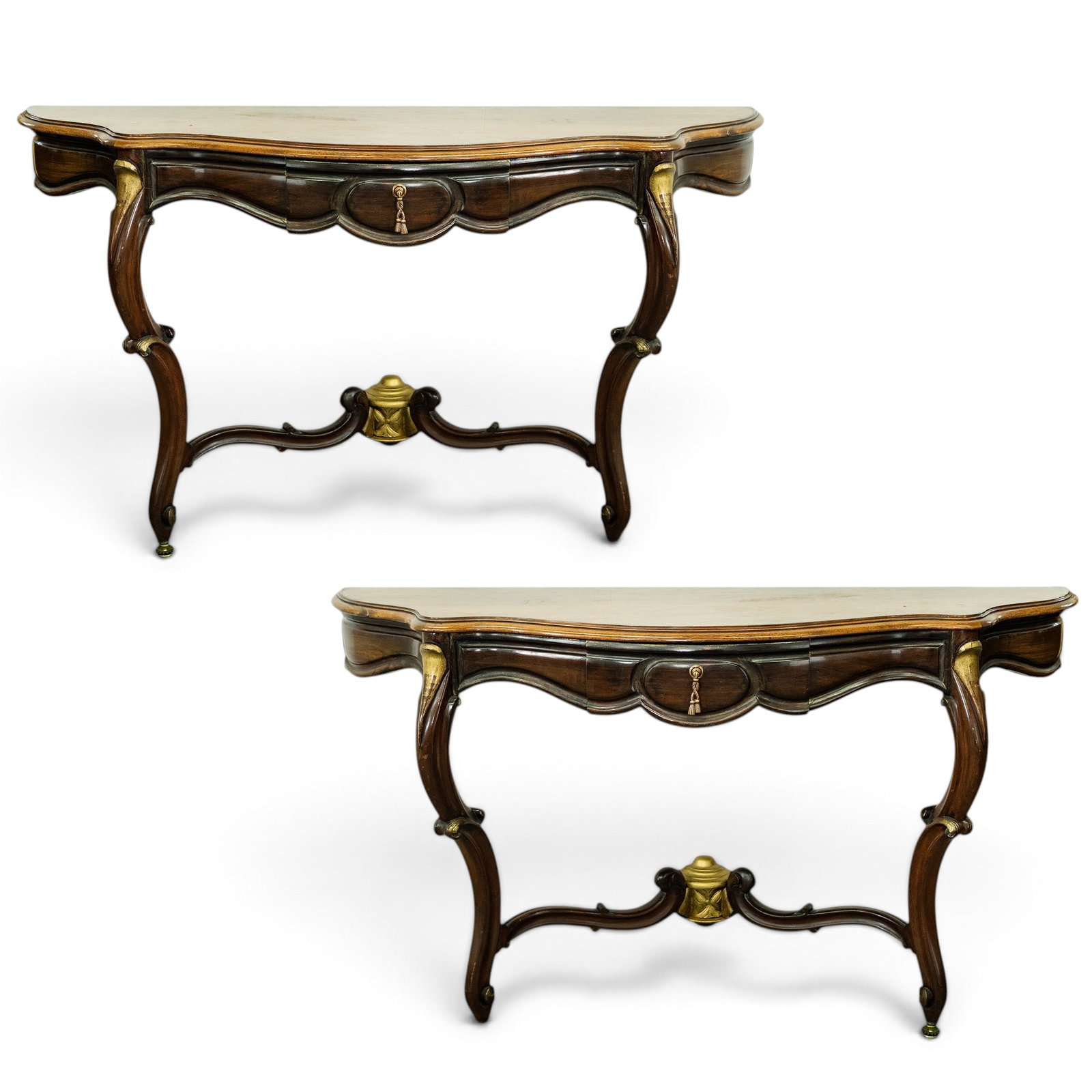 Pair Louis XV Mahogany & Wall Mounted Console Tables (1 of 6)