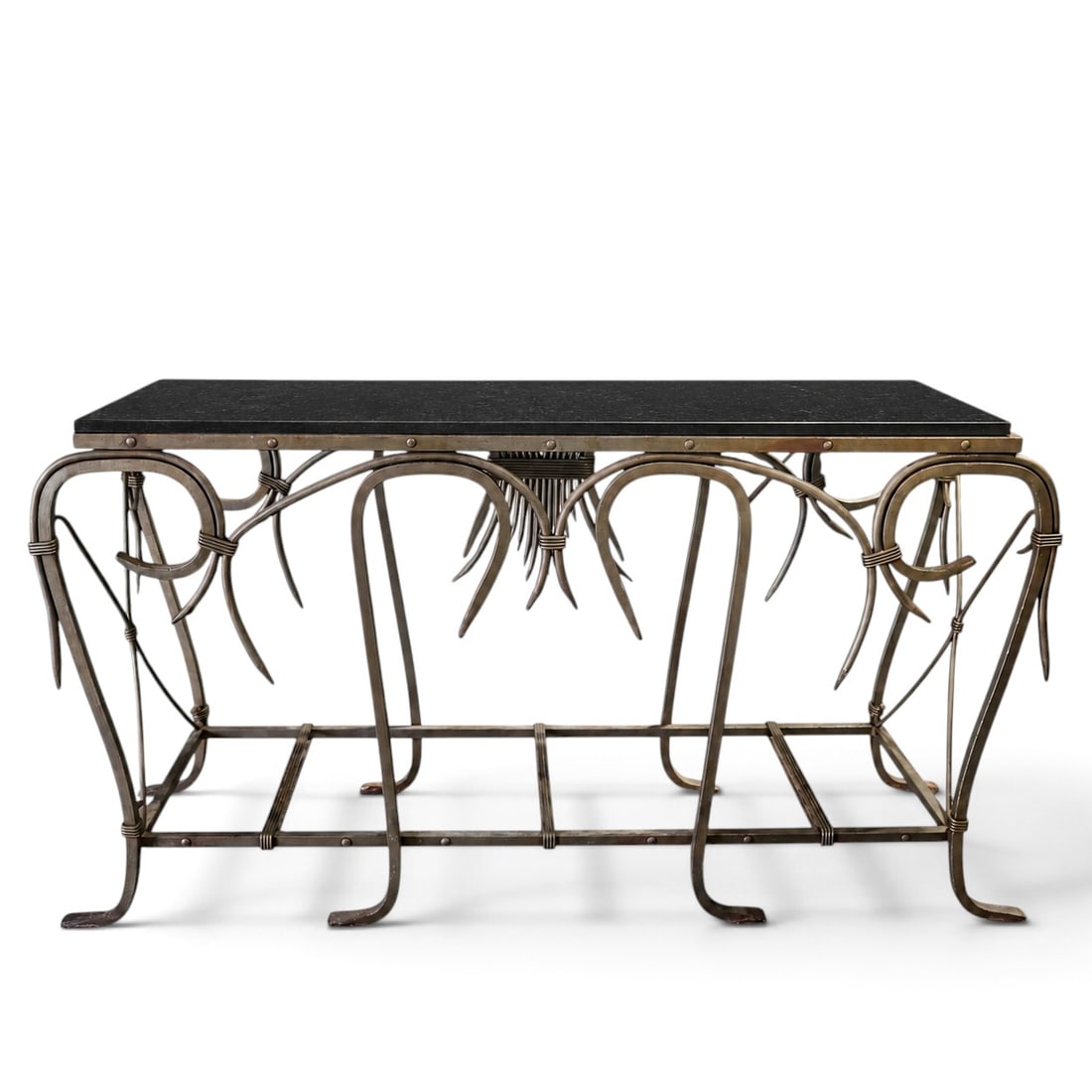 Alexandra Diaz Designer Wrought Iron Spanish Revival Console Table: Alexandra Diaz Designer Wrought Iron Spanish Revival Console Table Late 21st century A Spanish Revival style console table, crafted by Alexandra Diaz featuring wrought iron legs and frame and a