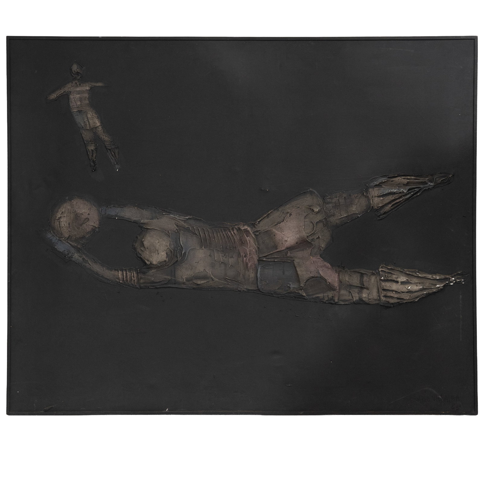 Dario Villalba (Spanish, 1939-2018) ‘GOL,’ Oil on Canvas Painting: Dario Villalba (Spanish, 1939-2018) ‘GOL,’ Oil on Canvas Painting 1965, Spain Depicting a soccer player in motion against a dark ground, rendered in Villalba's expressive figurative style.