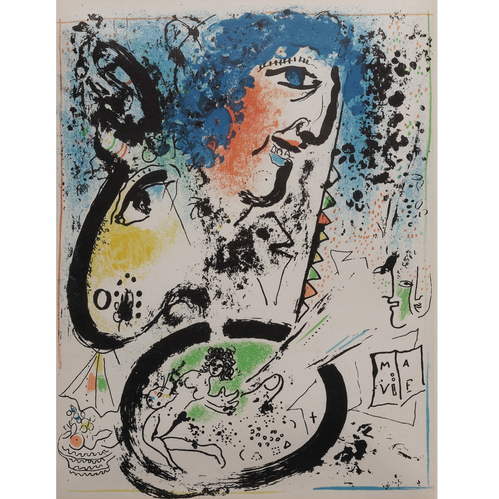 Marc Chagall Color Lithograph "Self-Portrait (Frontispiece)" w/COA: Marc Chagall Color Lithograph "Self-Portrait (Frontispiece)" w/COA c. 1960s, France This is an original color lithograph titled "Self-Portrait (Frontispiece)" by Marc Chagall from 1960.It was printed 