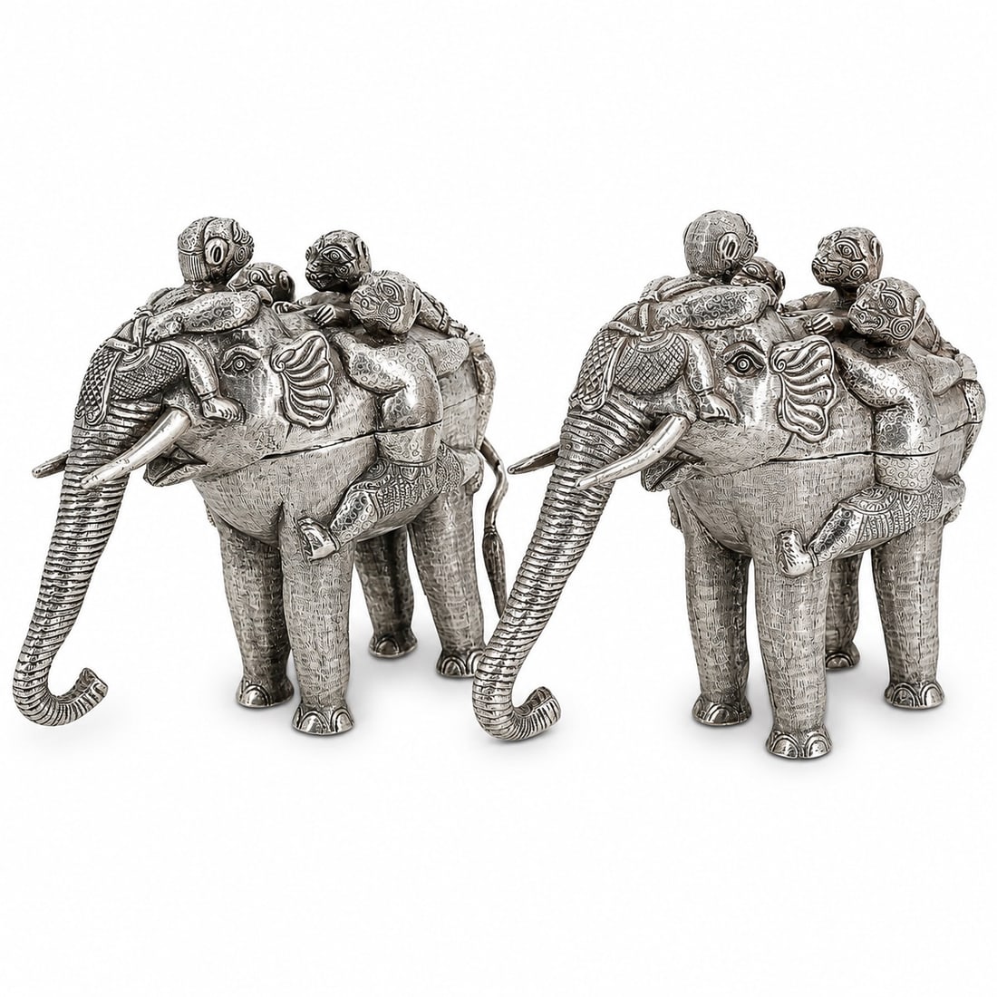 Pair Of Southeast Asian Cambodian Silver Elephant Boxes (1 of 14)