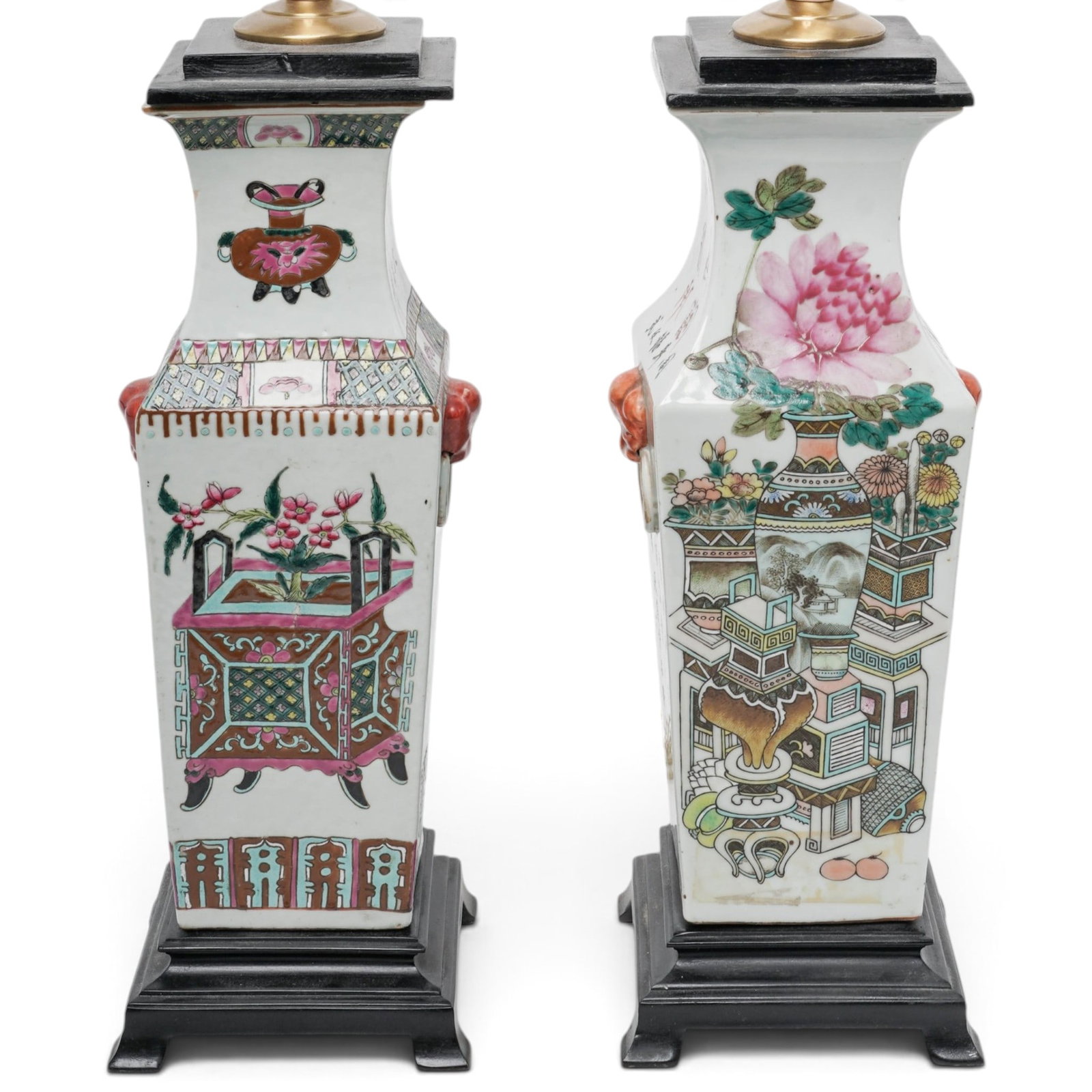 Pair Chinese Porcelain Square Vase Converted Lamps (1 of 14)
