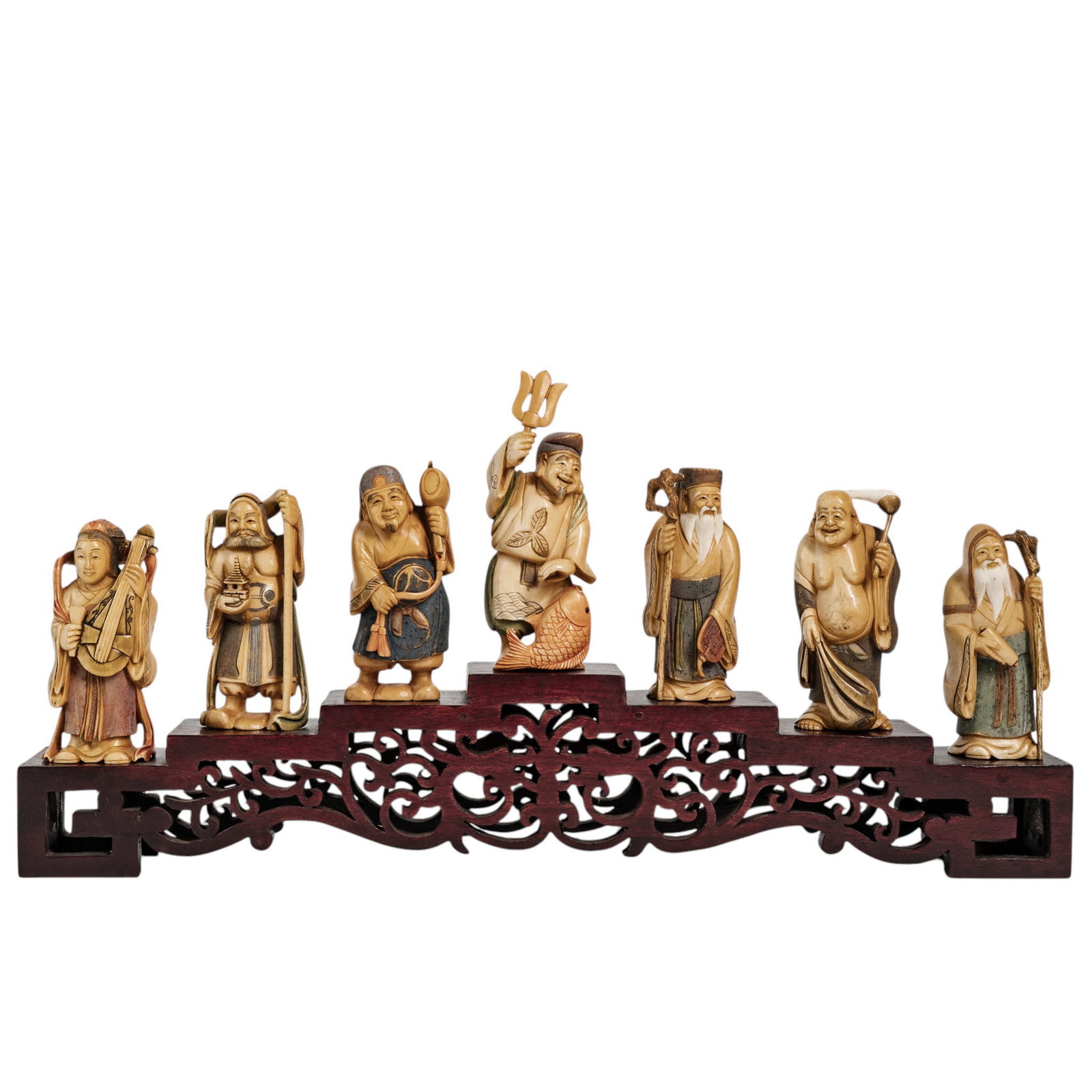 (7 pc) Japanese Seven Gods of Good Fortune Bone Netsuke (1 of 7)