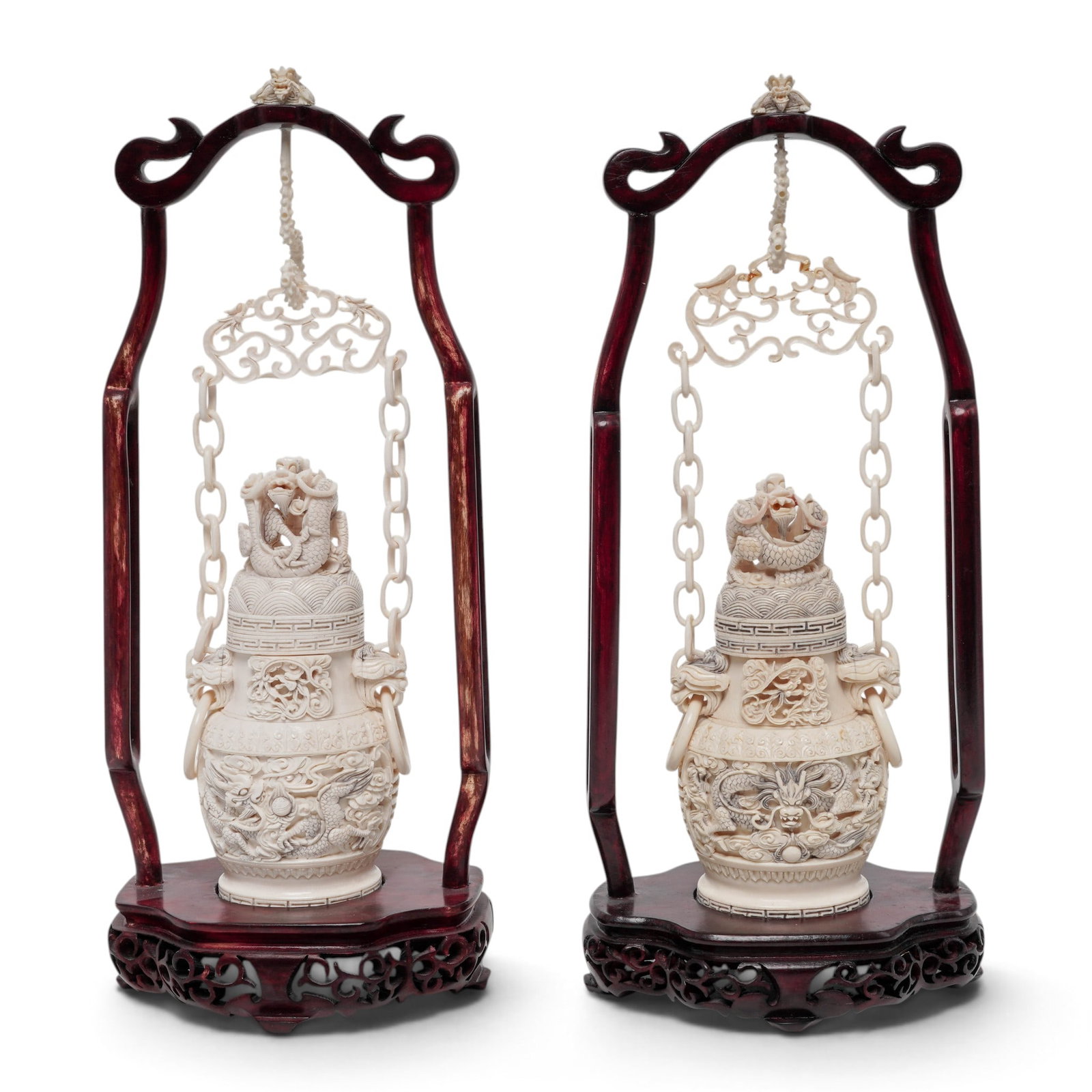 Qing Dynasty Chinese Carved Bone Lidded Incense Burners (1 of 17)