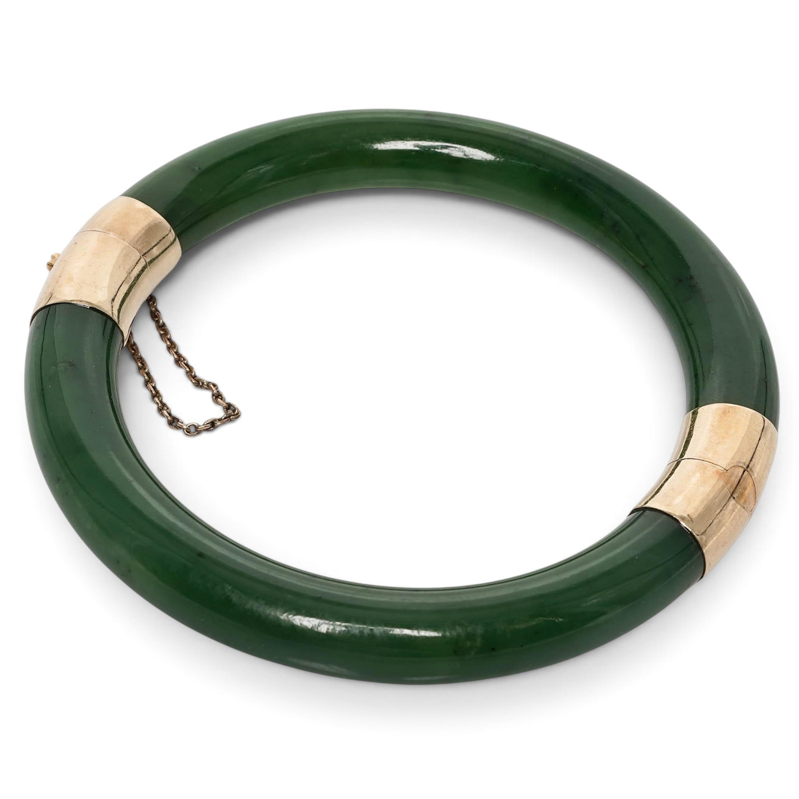 Vintage 14K Gold Nephrite Jade Hinged Bangle Bracelet (1 of 6)