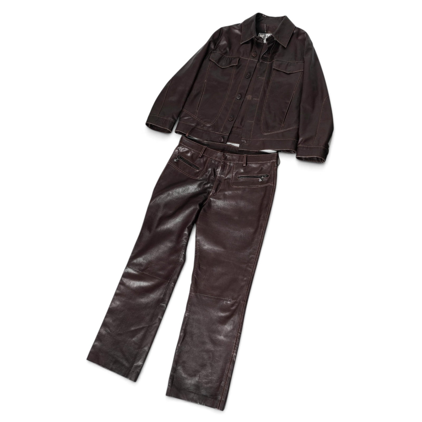(2 pc) Gianni Versace Brown Leather Set (1 of 20)