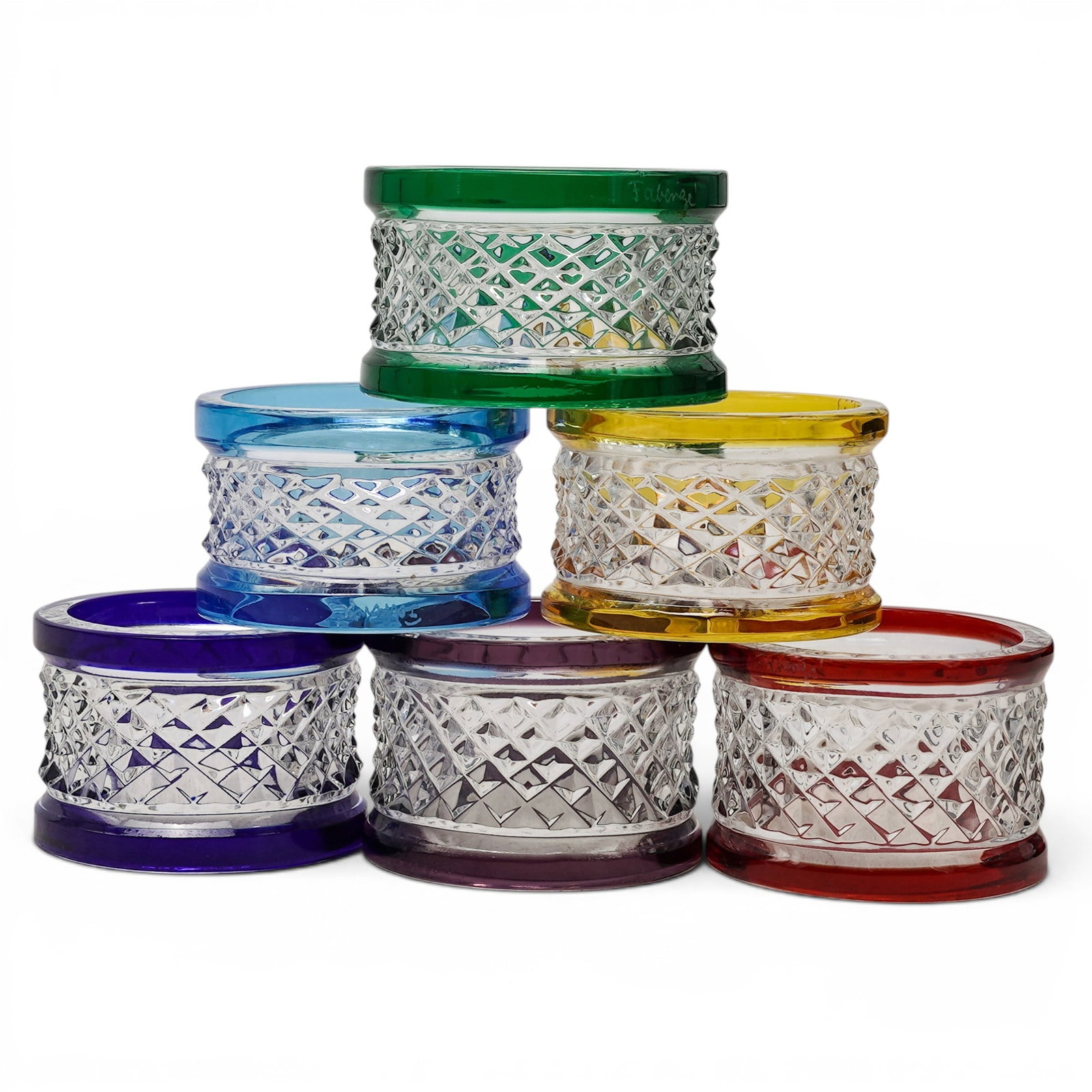 (6 pc) Faberge Xenia Multicolor Crystal Napkin Rings w/Box (1 of 9)