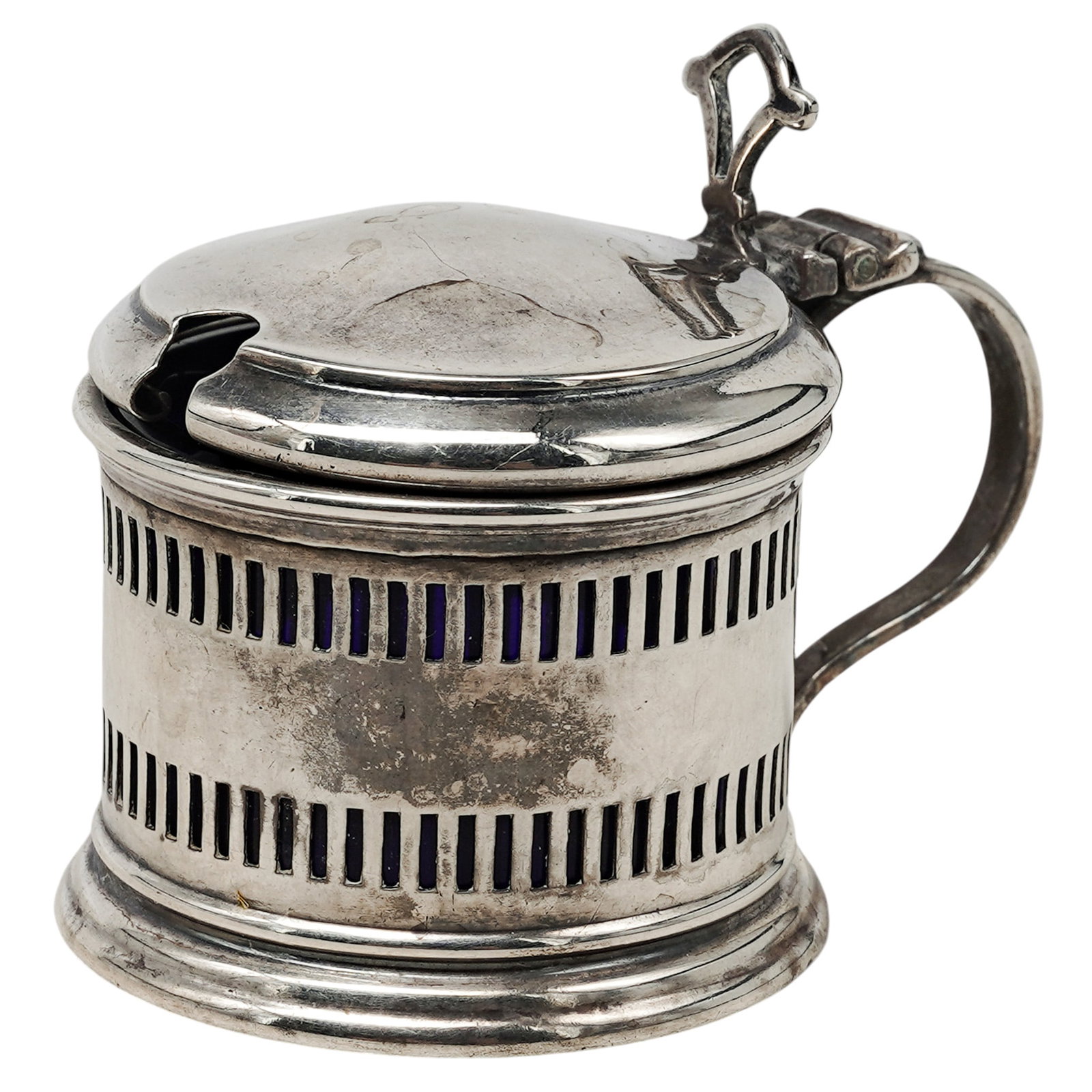 Docker & Burn Ltd. Sterling Silver Mustard Pot w/ Cobalt Blue Glass Liner (1 of 11)