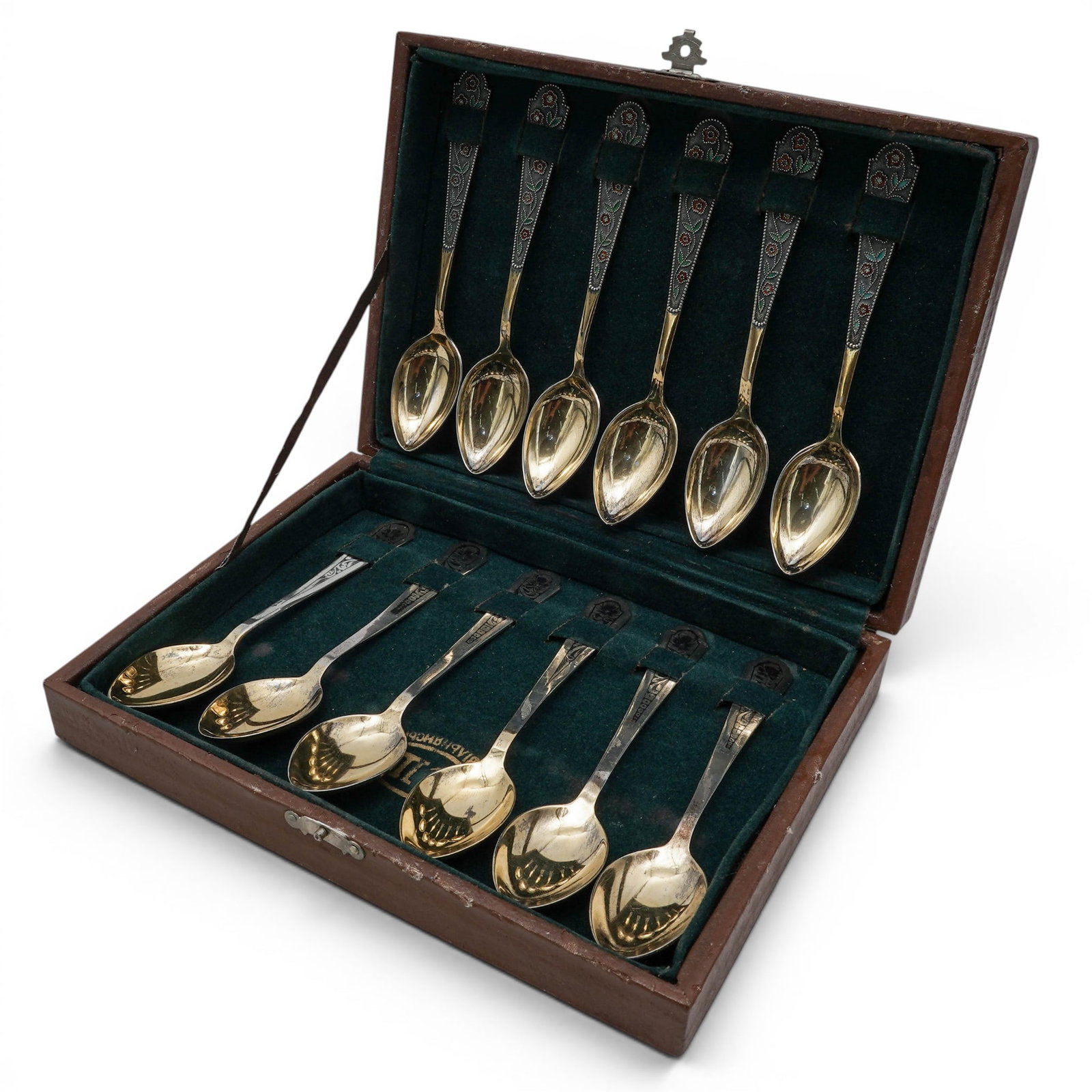 (12 Pc) Vintage Soviet-Era Russian 875 Silver w/ Gold Wash Tea Spoons (1 of 12)