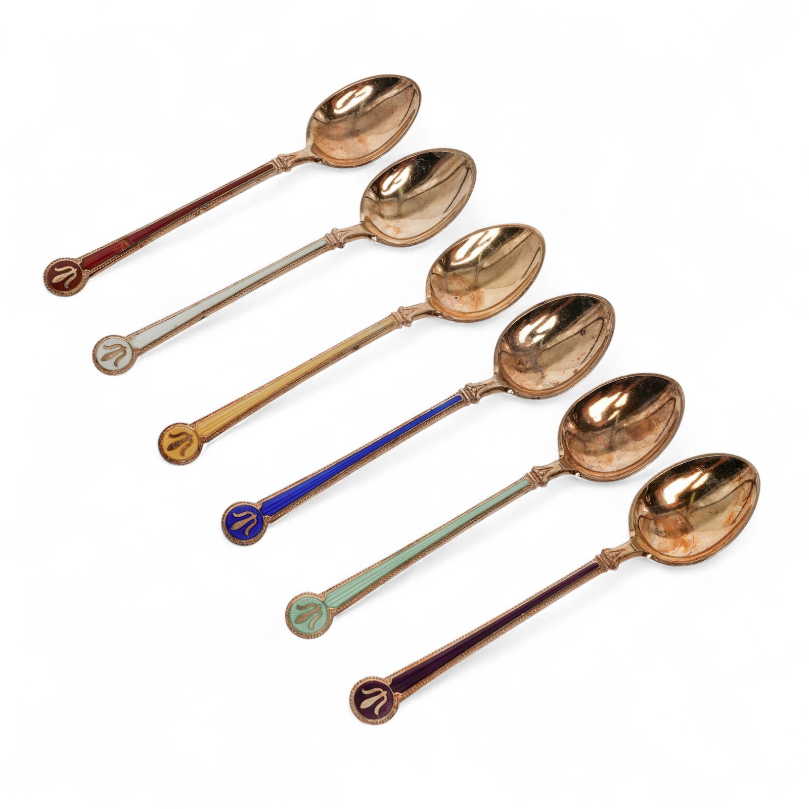 (6 pc) David Andersen Sterling & Enamel Demitasse Spoons (1 of 6)