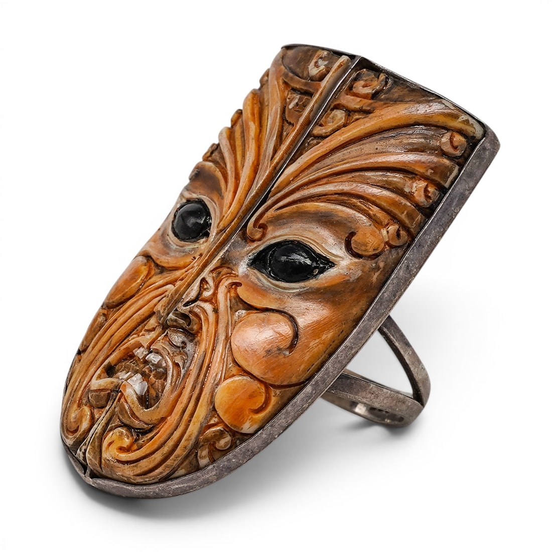 Sterling & Carved Bone Maori Mask Ring (1 of 7)