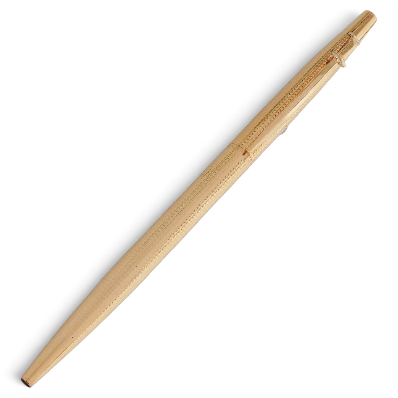 Vintage Caran D'ache Madison Gold Plated Ballpoint Pen: Vintage Caran D'ache Madison Gold Plated Ballpoint Pen Late 20th century, Switzerland A gold-plated Caran d'Ache Madison ballpoint pen featuring a guilloché body, a gold-plated clip, and a twist-acti