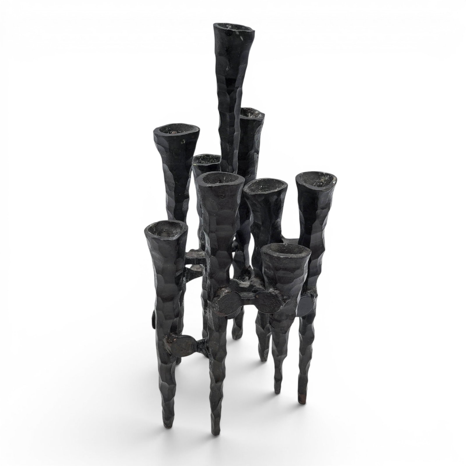 David Palombo (Israeli, 1920-1966) Brutalist Hand Forge Iron Hanukkah Menorah (1 of 8)