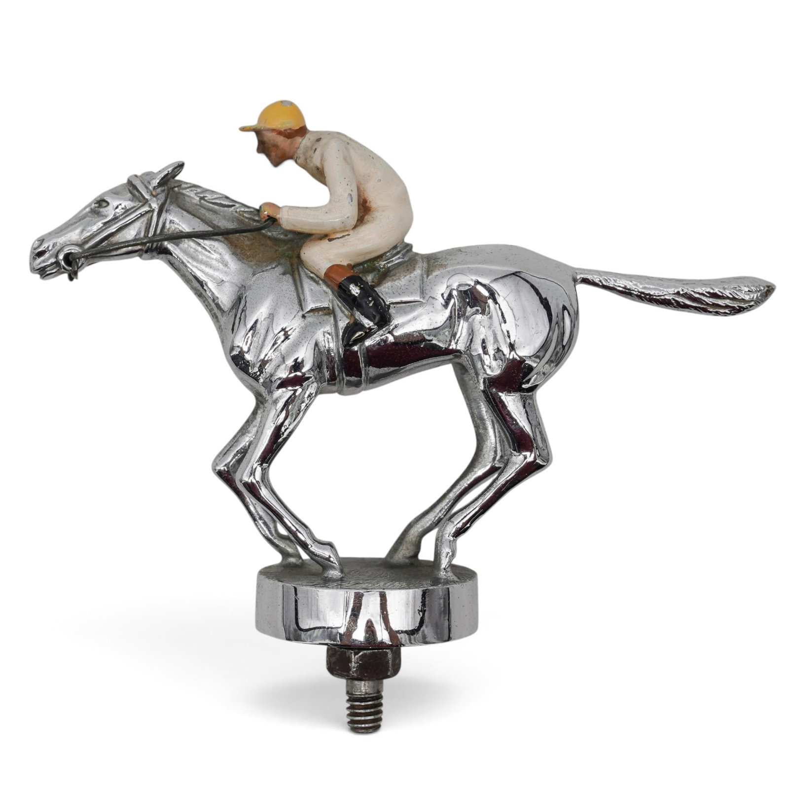English Louis Lejeune Chrome Racehorse Jockey Hood Ornament Mascot: English Louis Lejeune Chrome Racehorse Jockey Hood Ornament Mascot 1930. English Founded in 1910 in London, Louis Lejeune Ltd. is a world-renowned British foundry famous for producing premium,