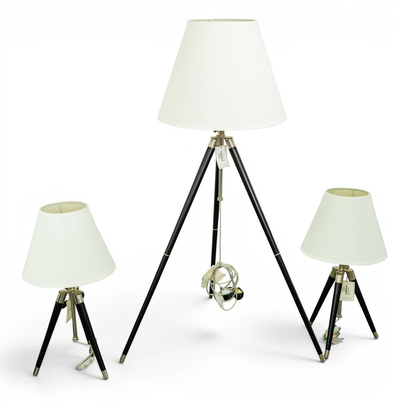(3 pcs) Ralph Lauren "Irwin" Surveyor Tripod Lamp Set (1 of 5)