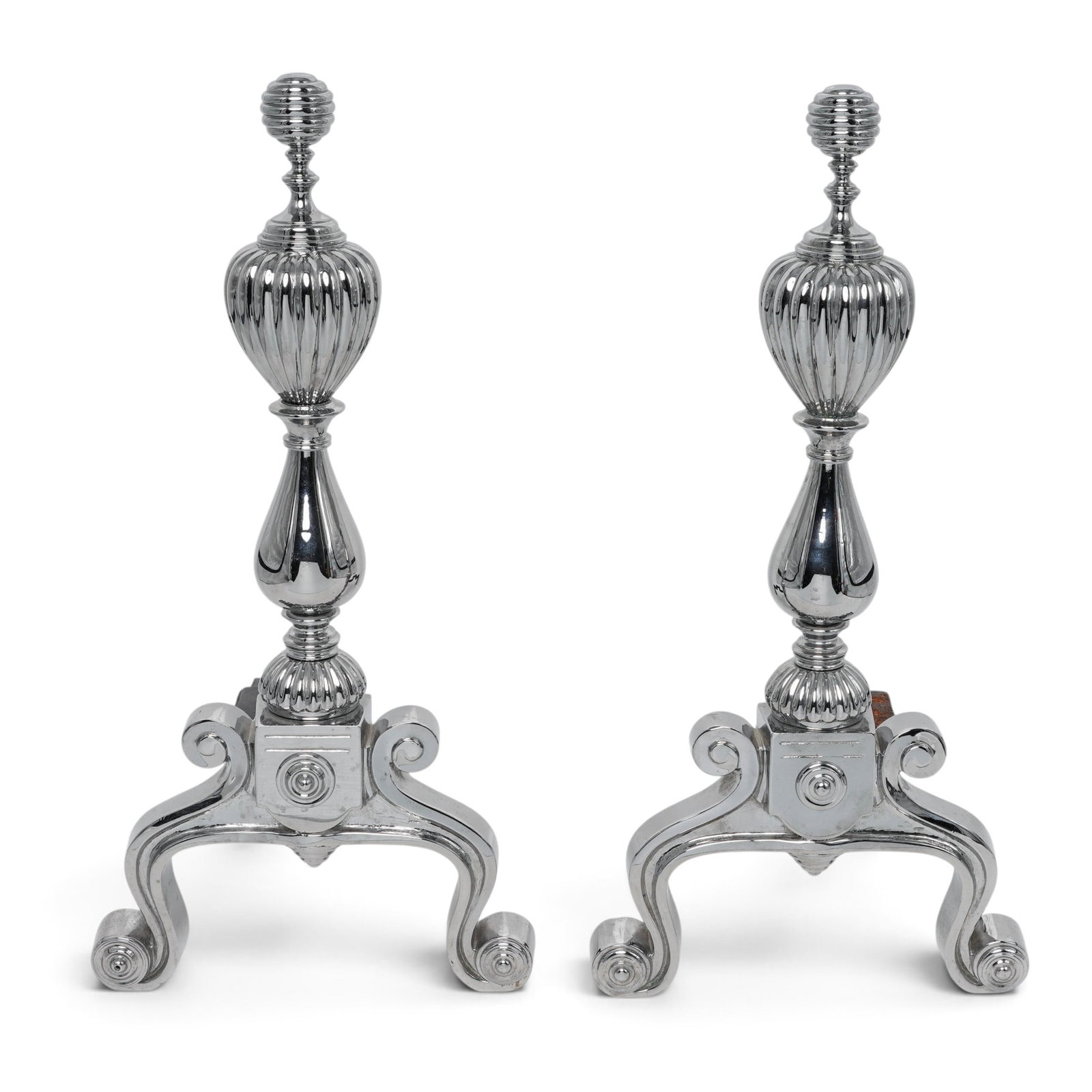 Pair Neoclassical-Style Nickel Andirons (1 of 7)