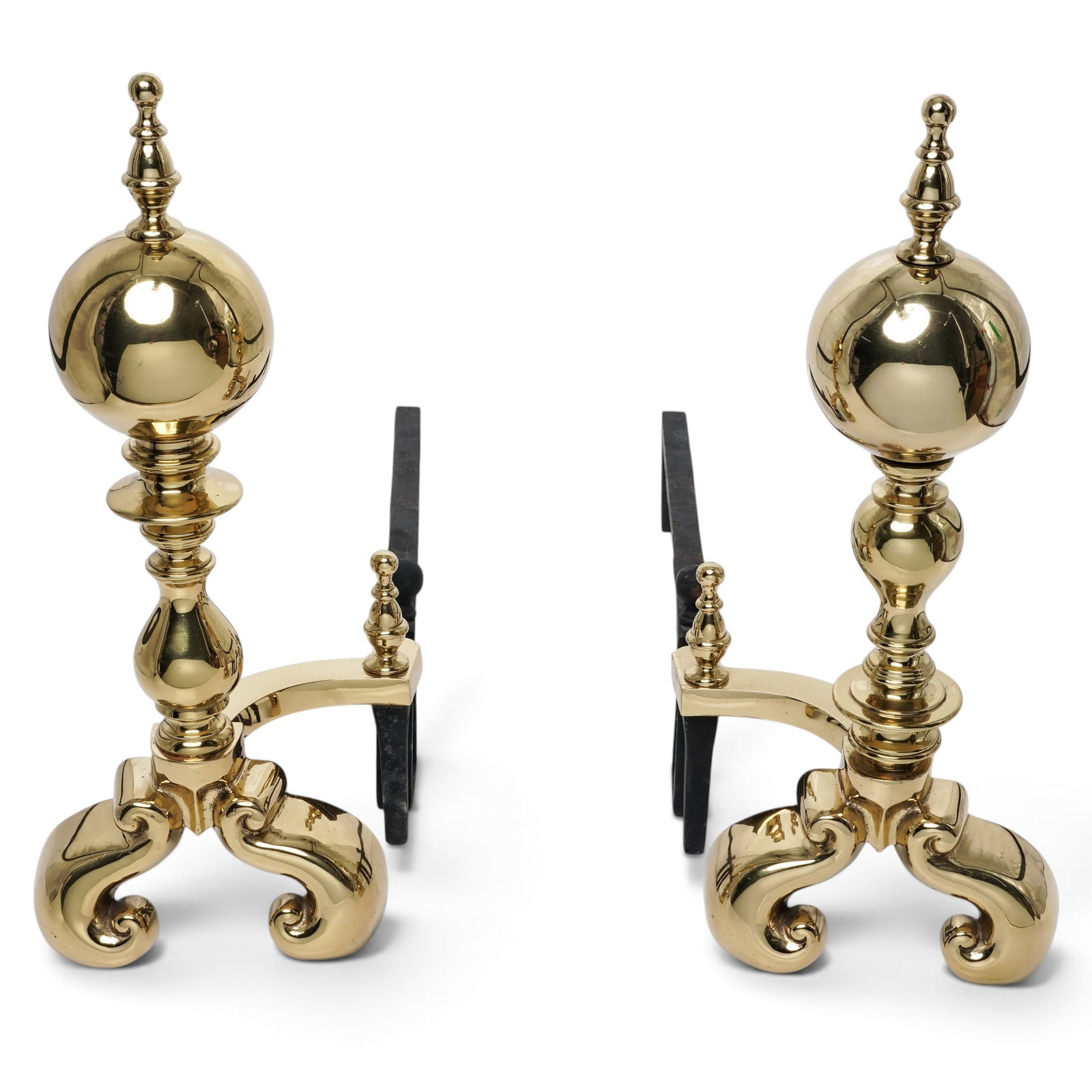 Pair of Federal Brass Cannonball Andirons (1 of 6)