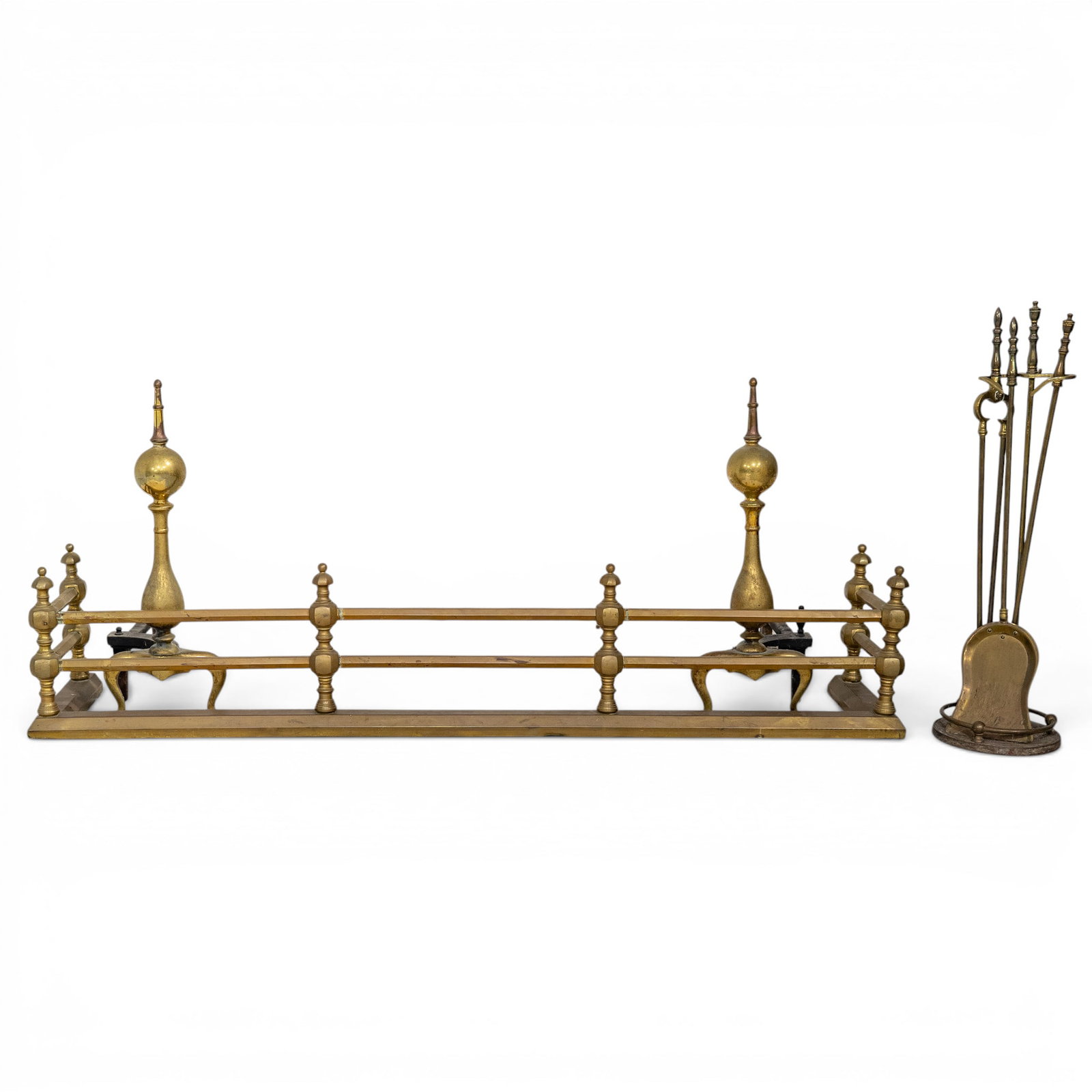(7pc) Antique Regency Brass Fireplace Set (1 of 5)