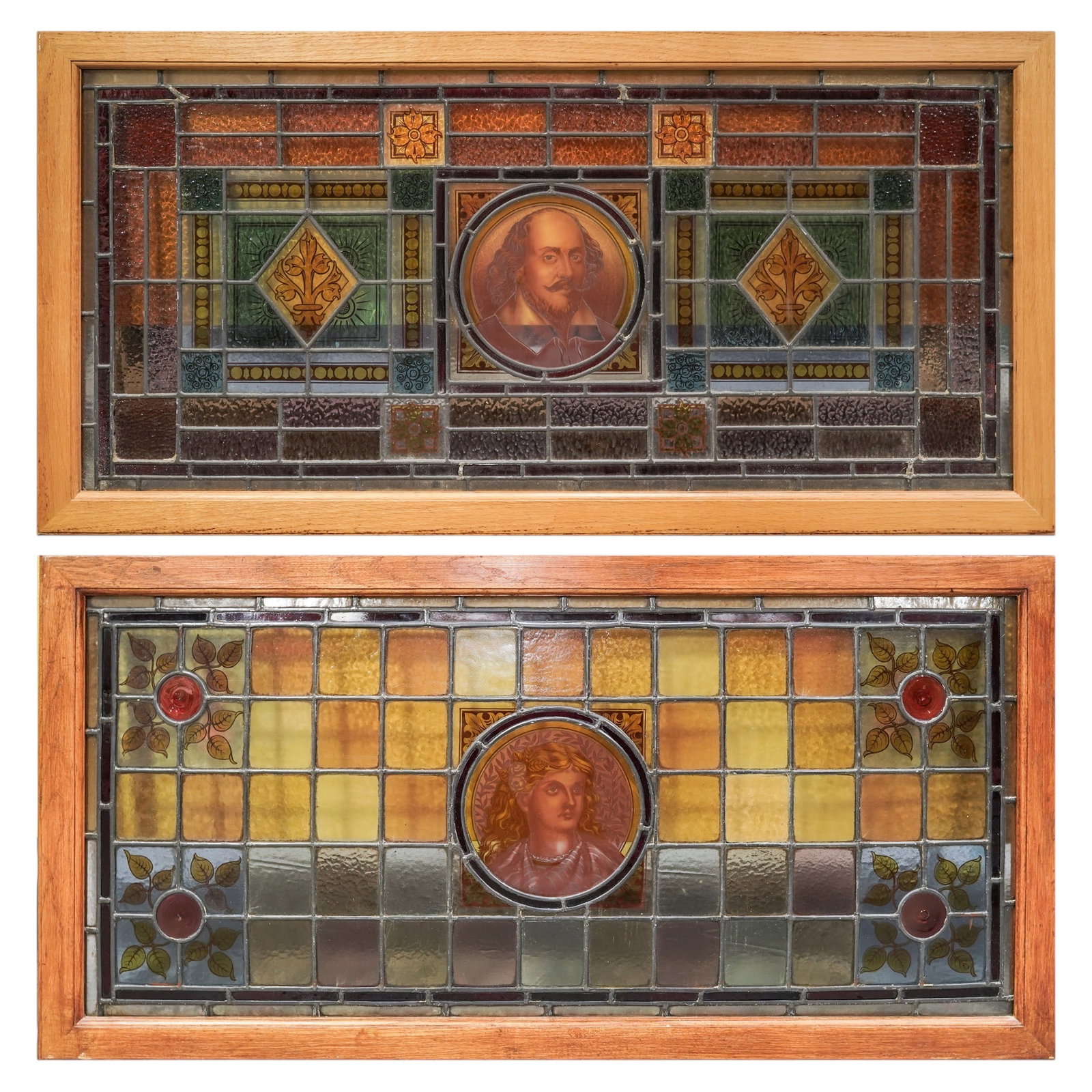 (2 pc) Antique Stained Glass Panels (1 of 8)