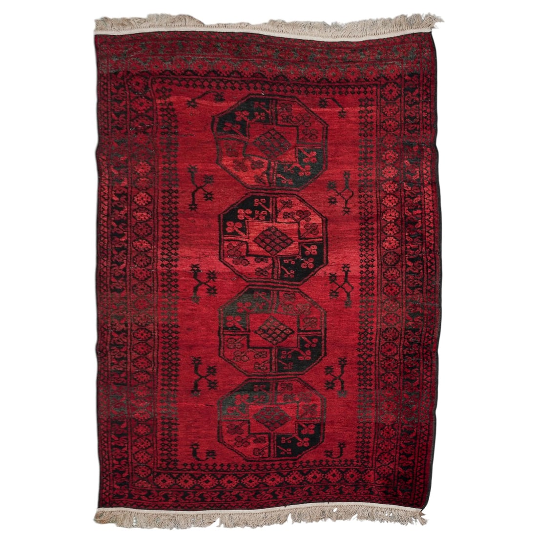 Vintage Hand-knotted Wool Turkmen Bokhara Elephant Foot Rug (1 of 10)