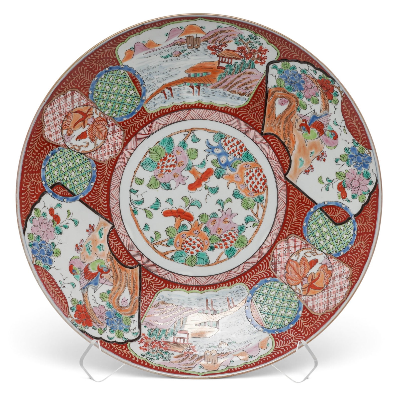 Large Japanese Imari Porcelain Charger: Large Japanese Imari Porcelain Charger Late-19th century-early-20th century, Japanese This is a decorative Japanese Imari porcelain charger from the late 19th century (Meiji period). It features tradi