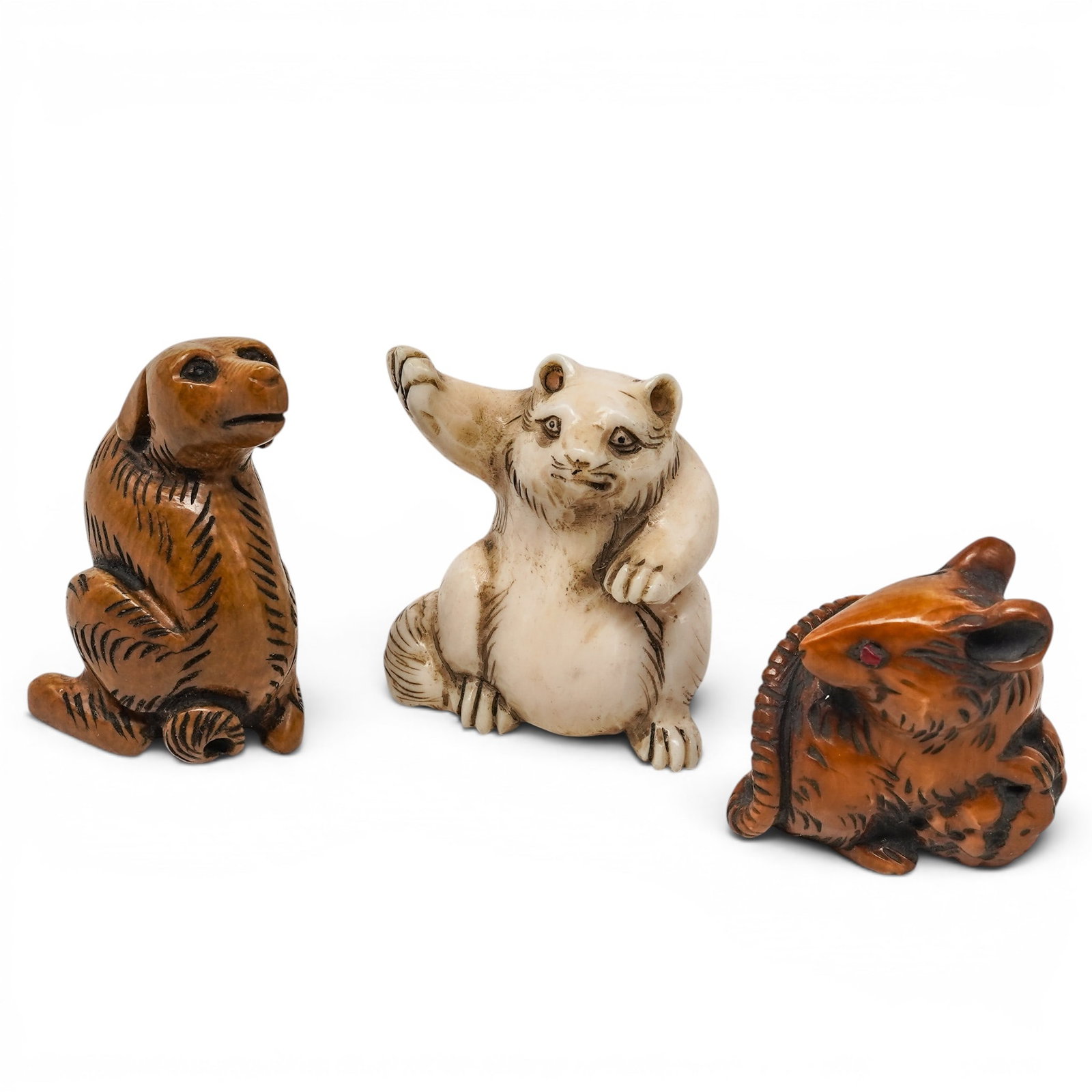 (3 pc) Japanese Miniature Carved Bone Netsukes (1 of 11)