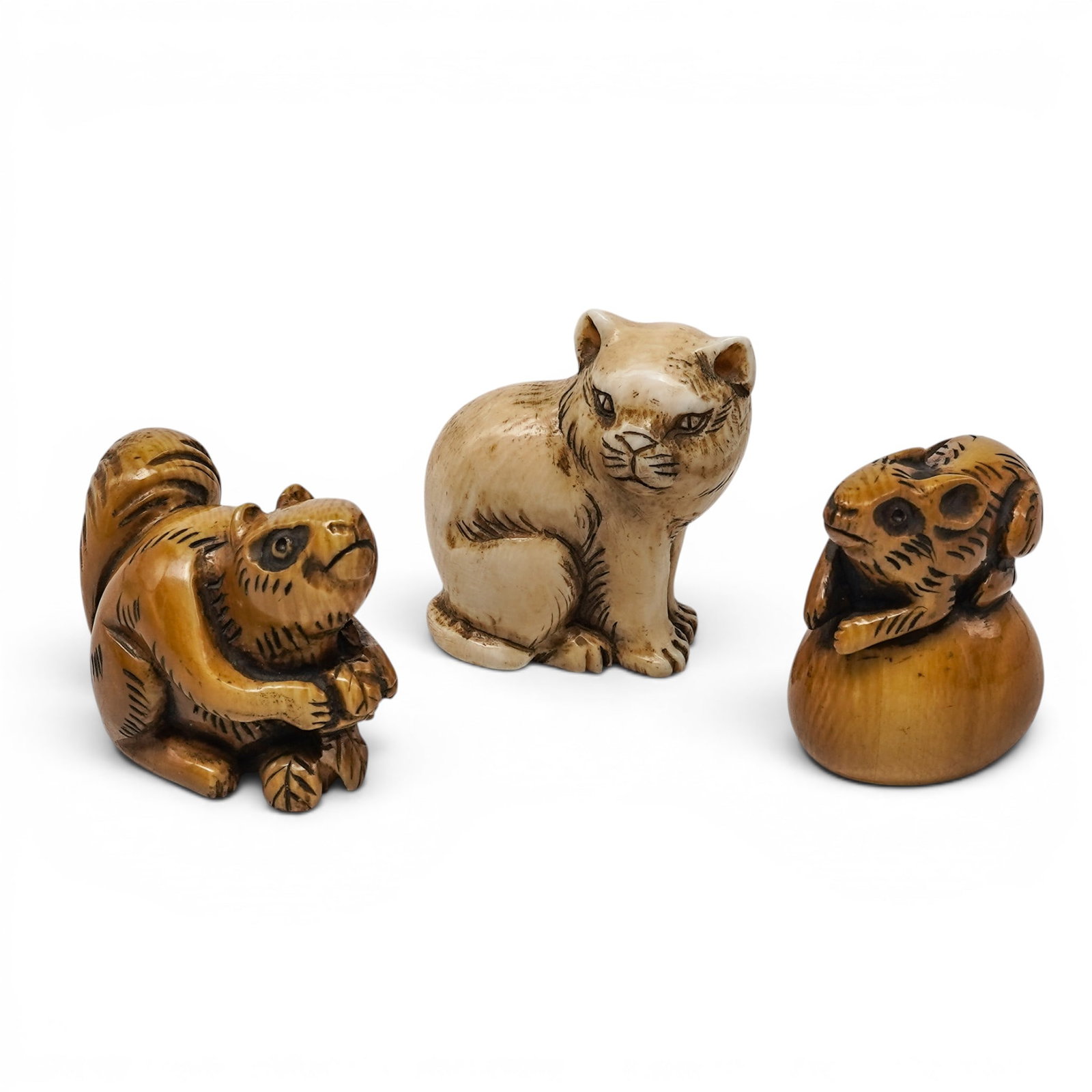 (3 pc) Japanese Carved Bone Netsukes (1 of 11)