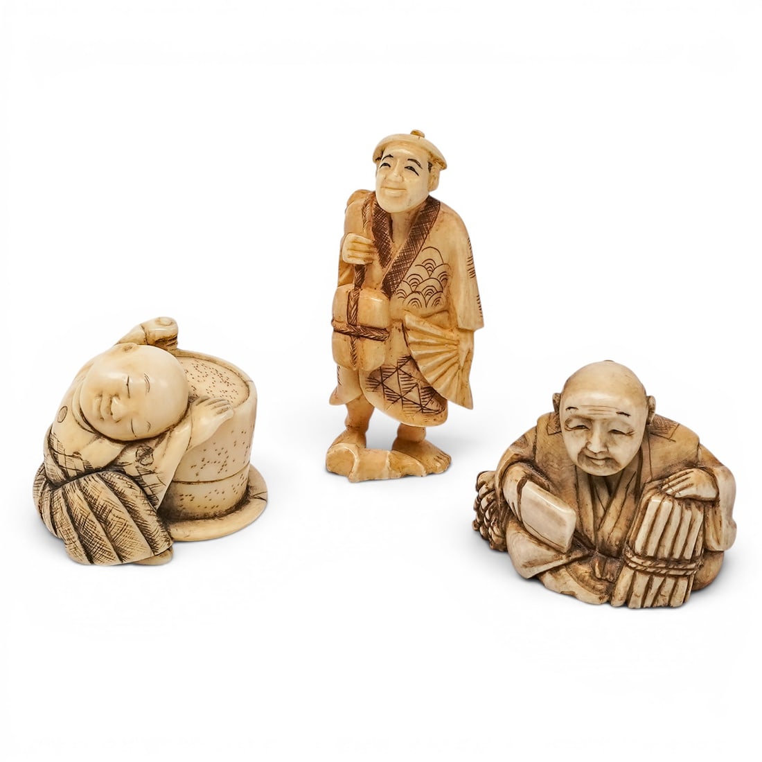(3 pc) Japanese Carved Bone Netsukes (1 of 7)