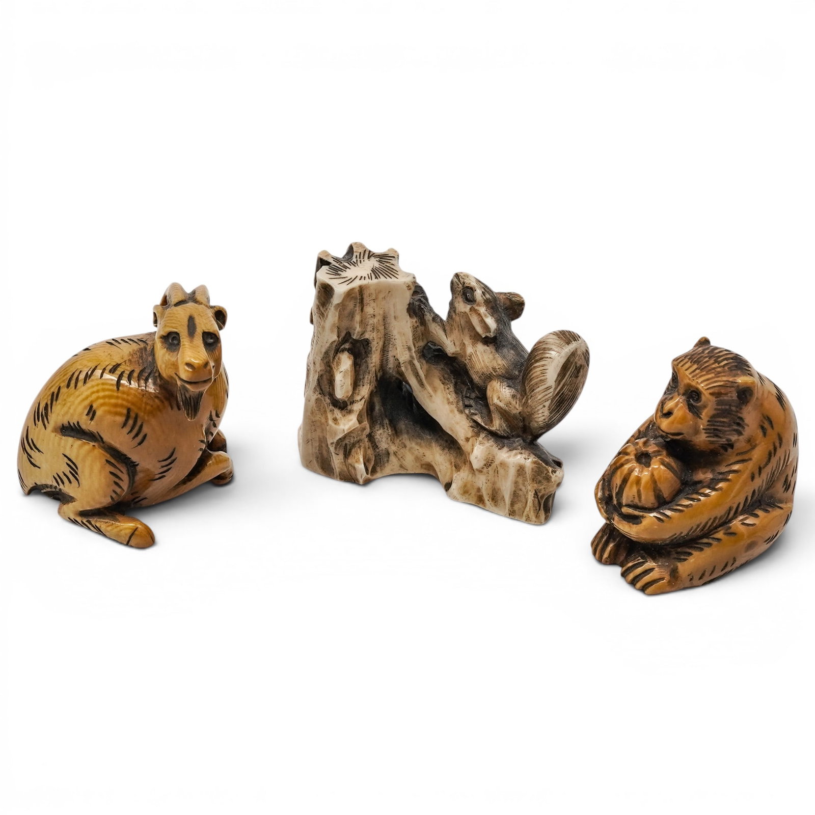 (3 pc) Japanese Carved Bone Netsukes (1 of 12)