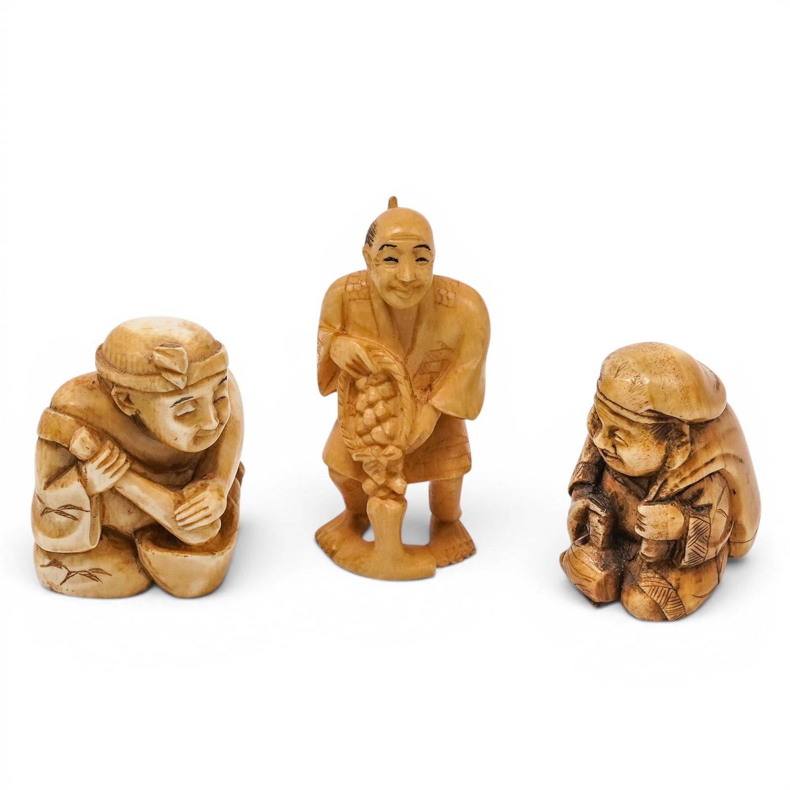 (3 pc) Japanese Carved Bone Netsukes (1 of 9)