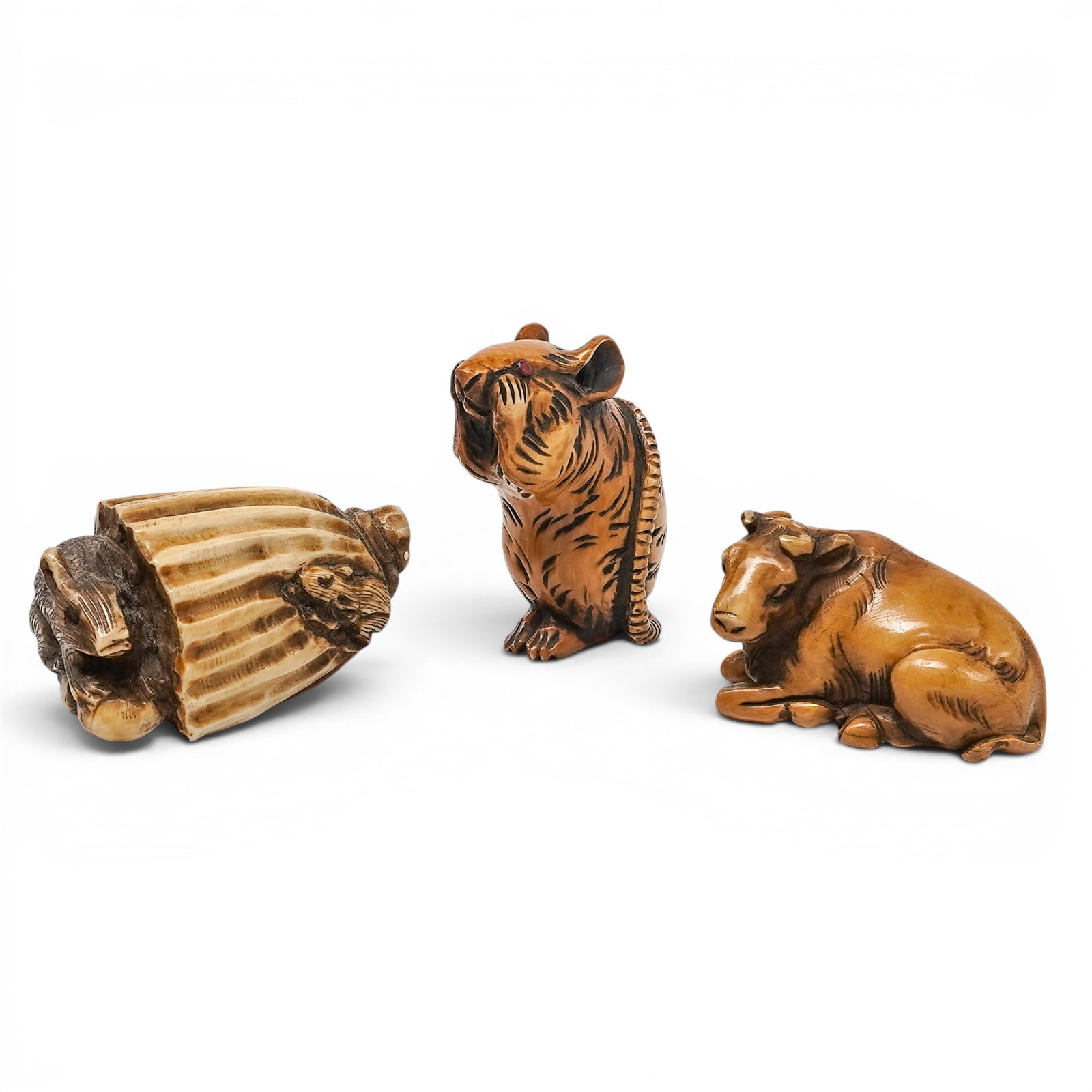 (3 pc) Japanese Carved Bone Netsukes Figurines (1 of 9)