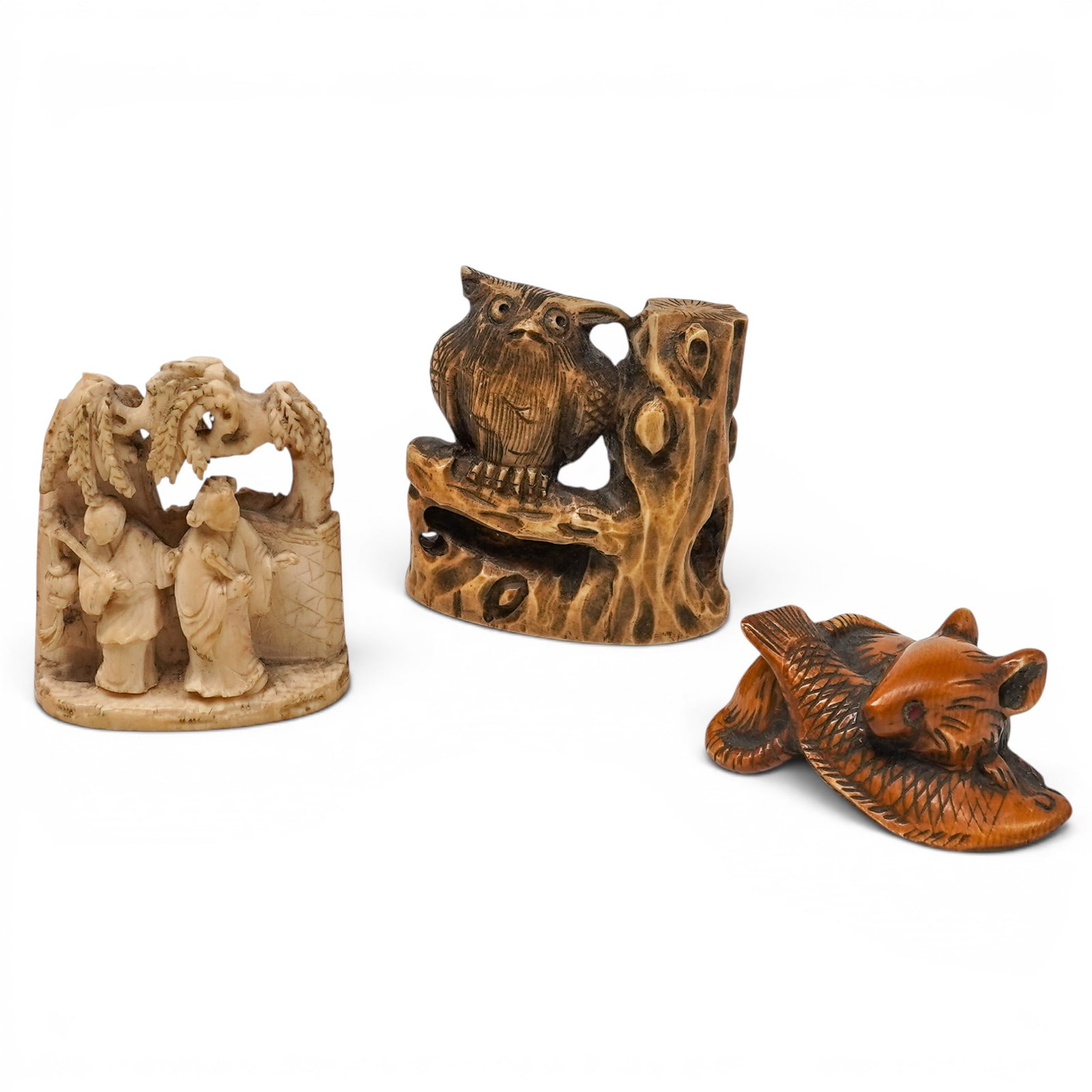 (3 pc) Japanese Carved Bone Netsukes (1 of 10)