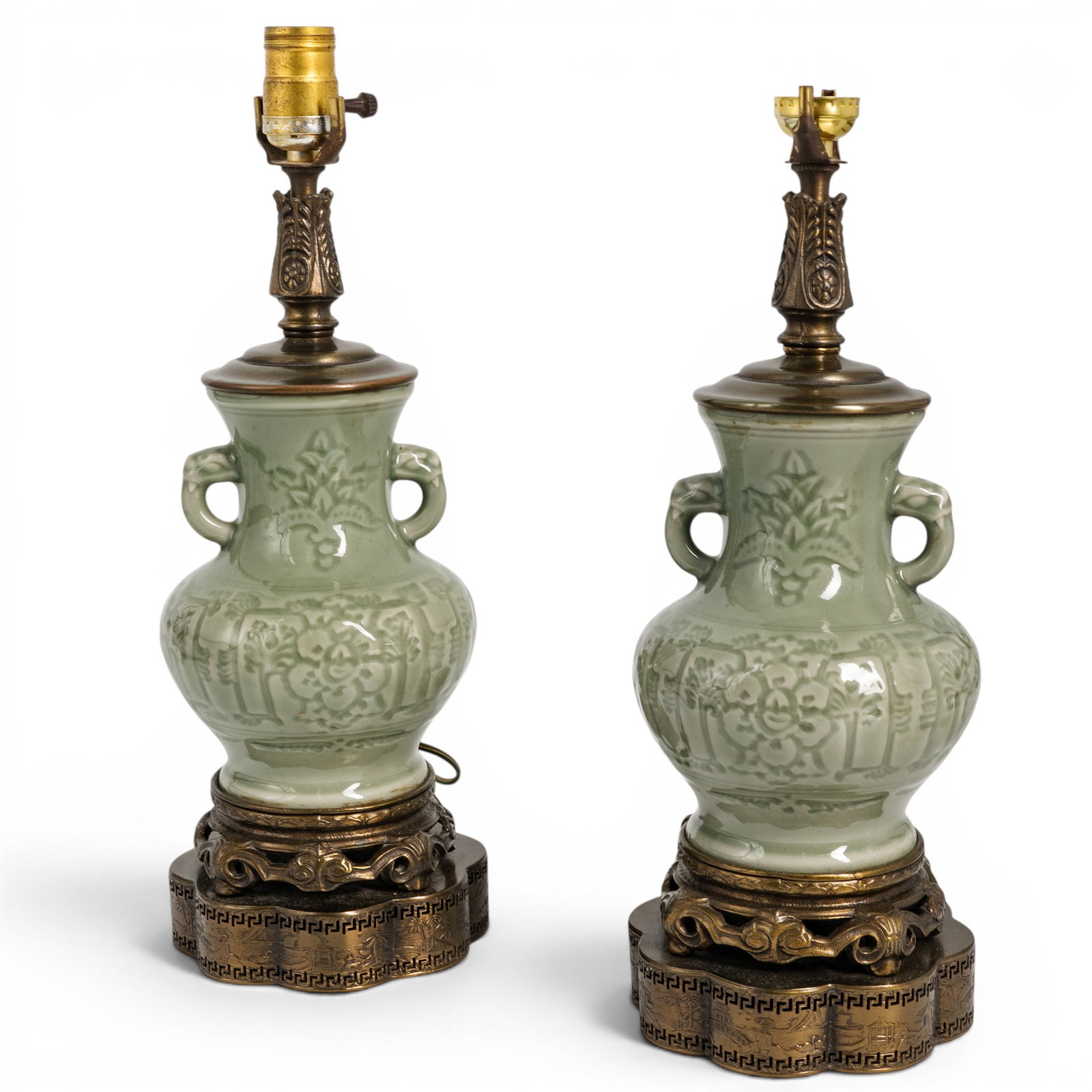 Pair Chinese Celadon Porcelain Lamps (1 of 6)