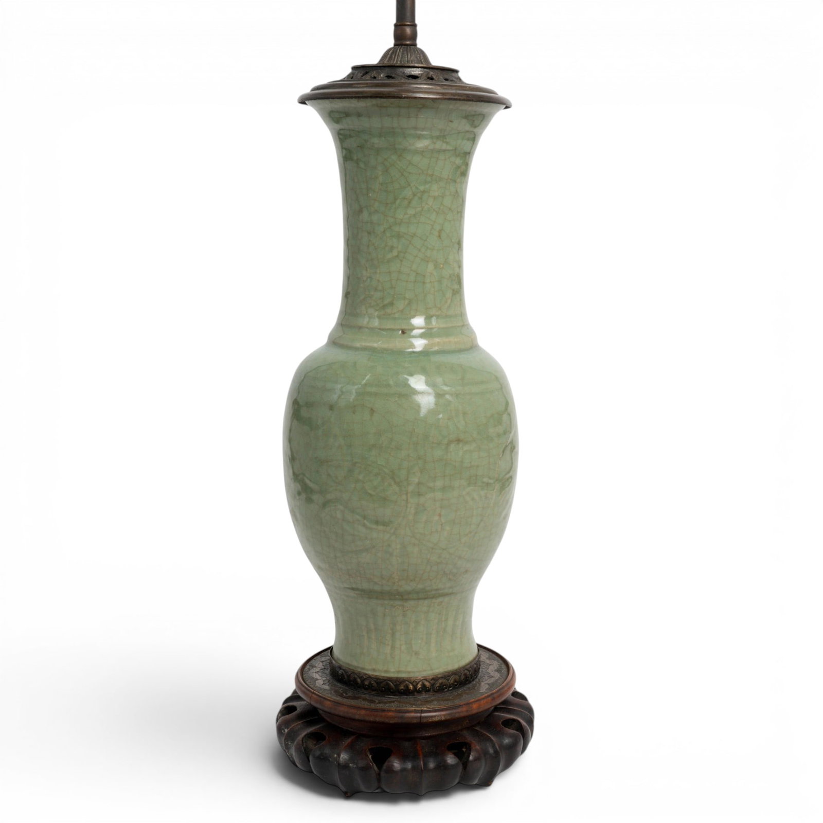 Chinese Celadon Crackle Glaze Converted Table Lamp (1 of 5)