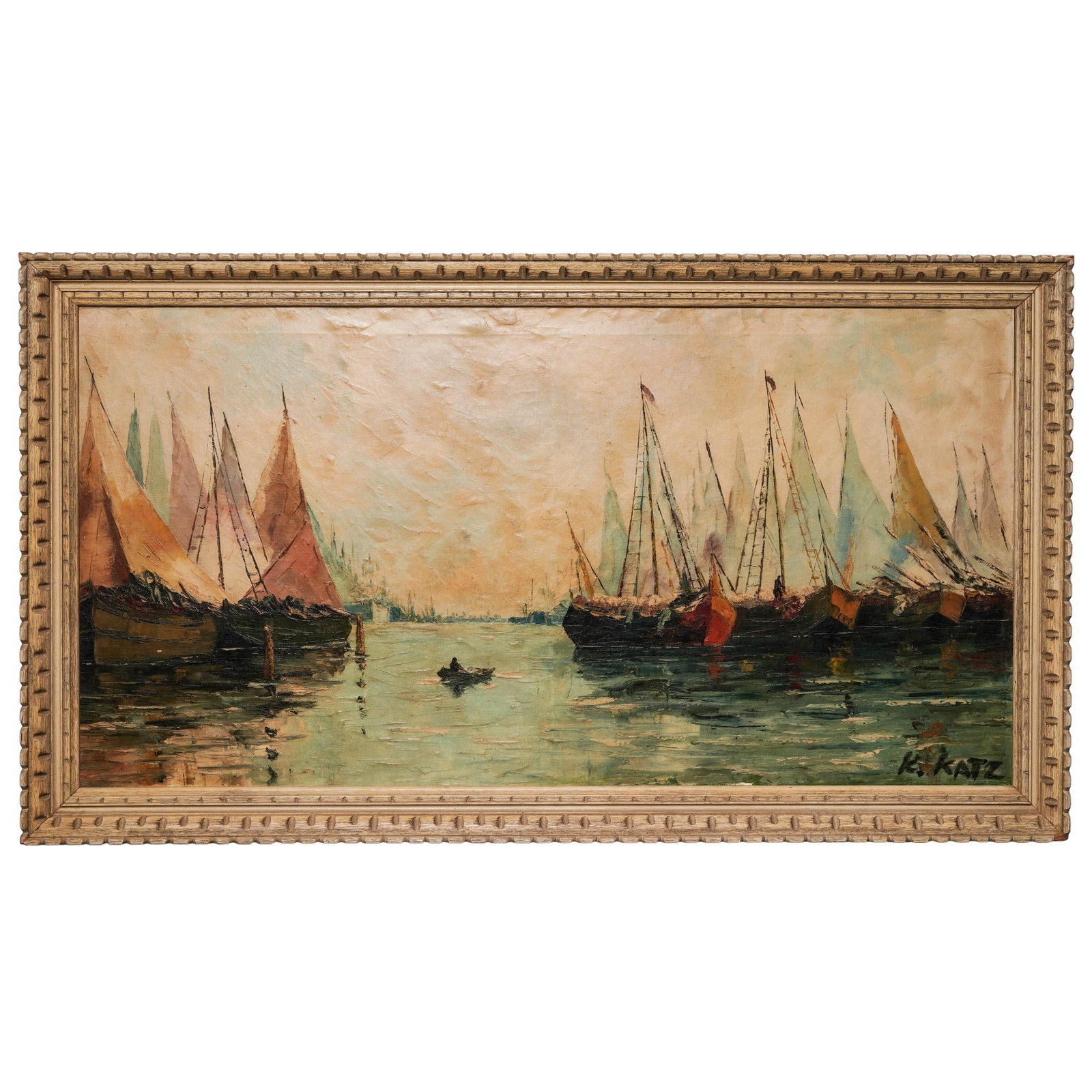 K. Katz Vintage Large Sailboat Oil on Canvas Painting. (1 of 7)