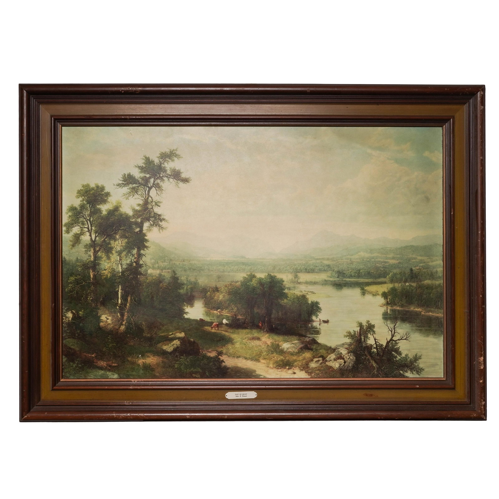 After Asher Brown Durand (American 1796-1874), 'Day of Rest,' Print on Panel: After Asher Brown Durand (American 1796-1874), 'Day of Rest,' Print on Panel 20th Century A reproduction print of the original oil on canvas painting after American artist, Asher Brown Durand. The pie