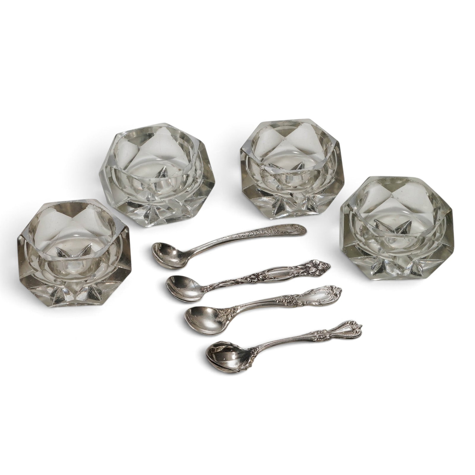 (8pc) Sterling Silver & Crystal Salt Cellars Salt Spoons (1 of 10)